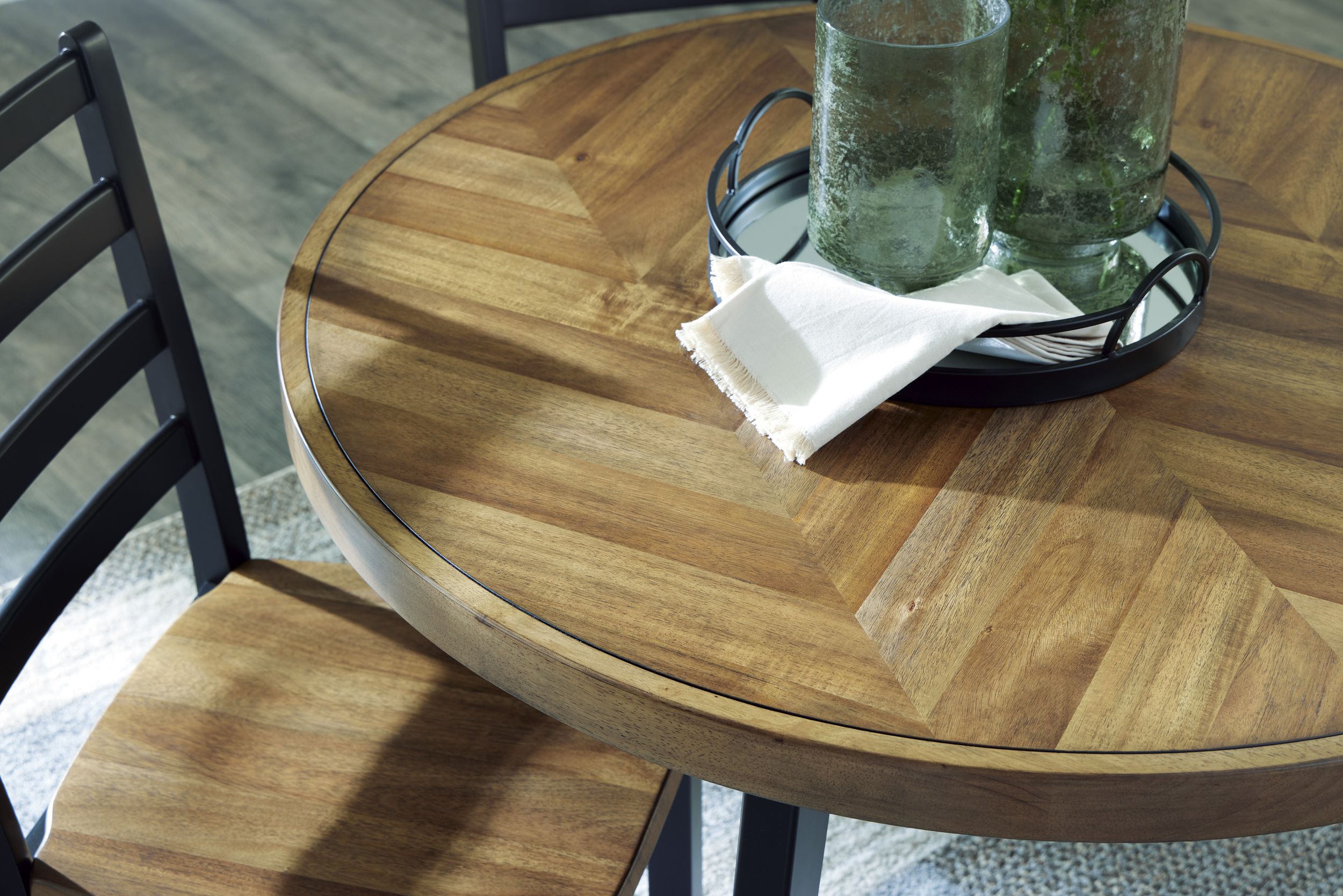 Blondon 5-Piece Round Wood Veneer Dining Table Set