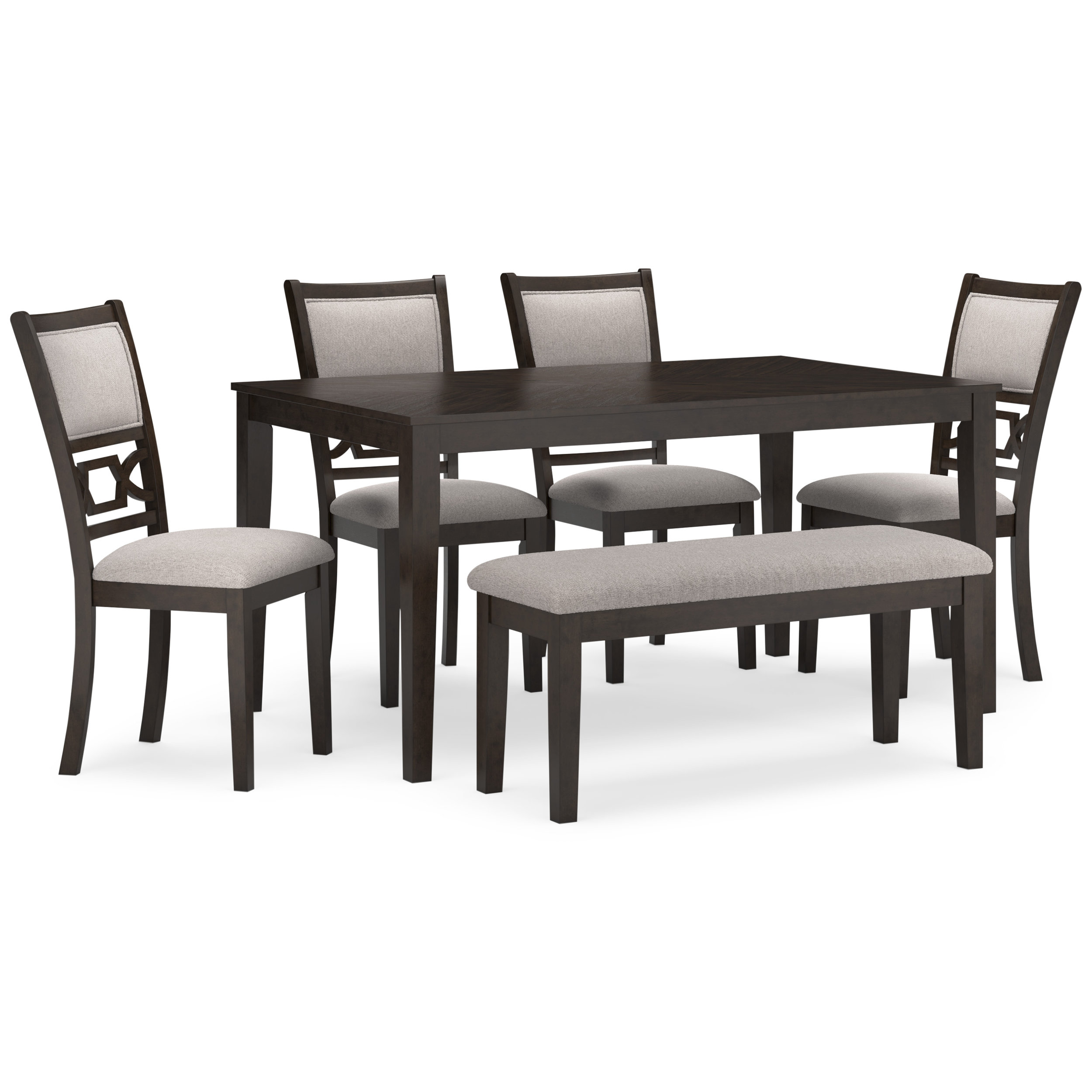 Langwest 6-Piece Dining Set - Brown Rectangular Table & Bench | Sohomod