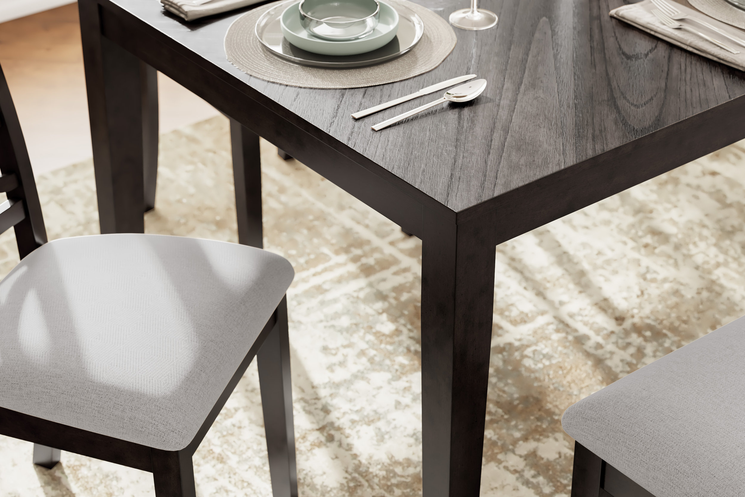 Langwest 6-Piece Dining Set - Brown Rectangular Table & Bench | Sohomod