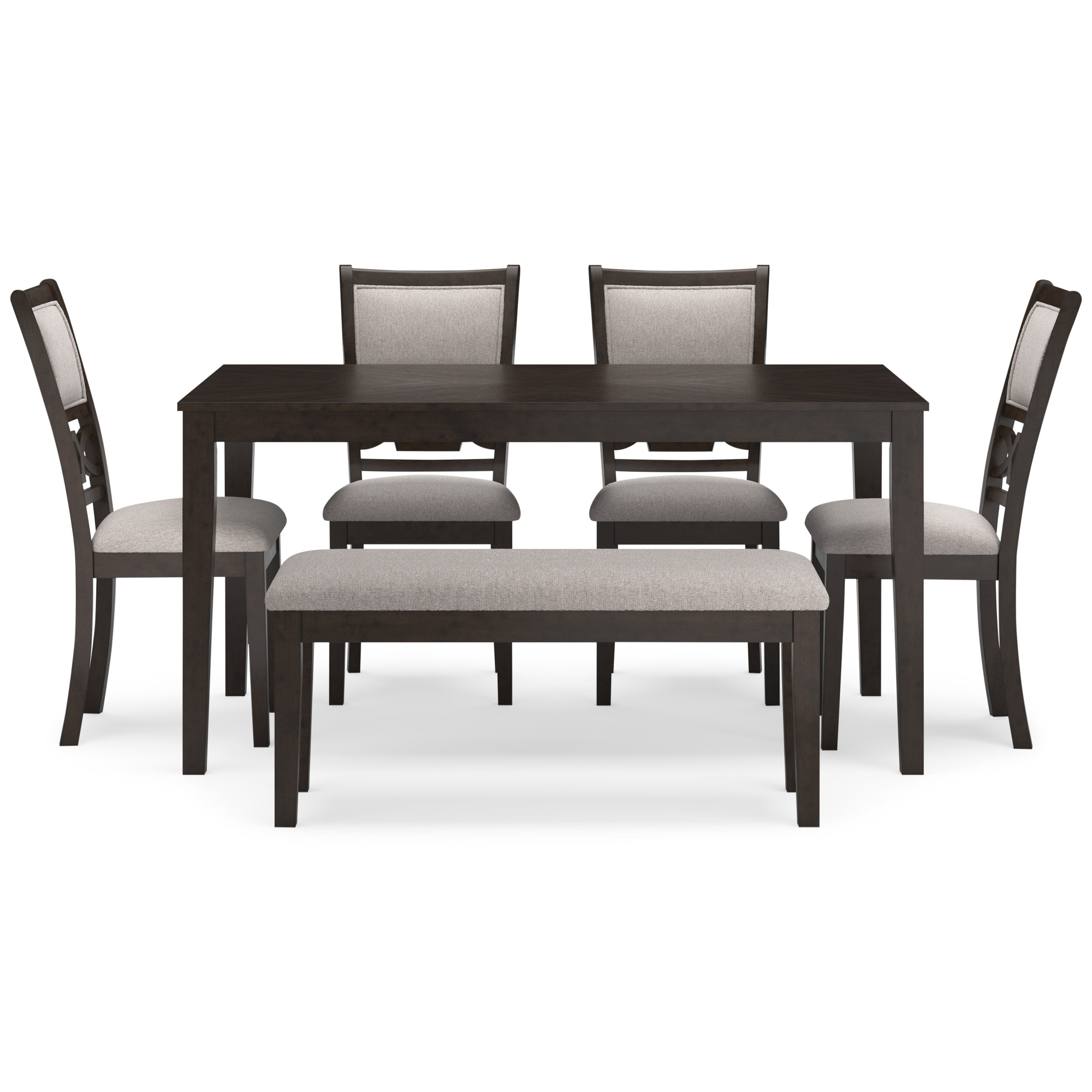 Langwest 6-Piece Dining Set - Brown Rectangular Table & Bench | Sohomod