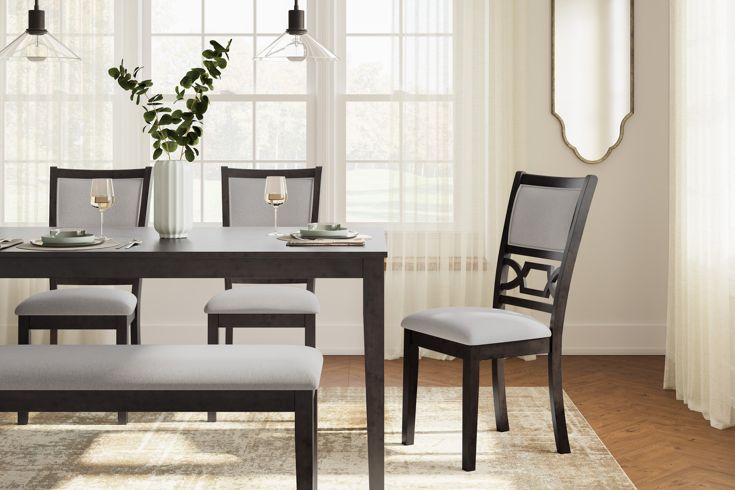 Langwest 6-Piece Dining Set - Brown Rectangular Table & Bench | Sohomod