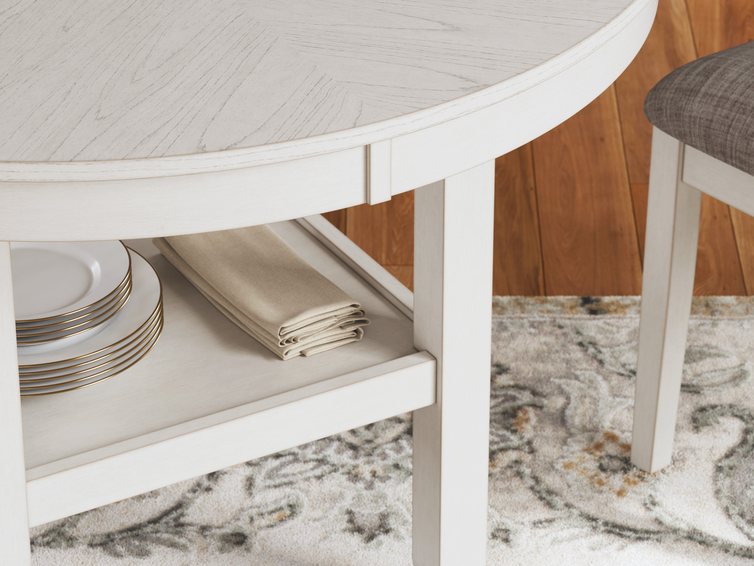 Erinberg 5-Piece Round Dining Set - Antique White Wood | Sohomod
