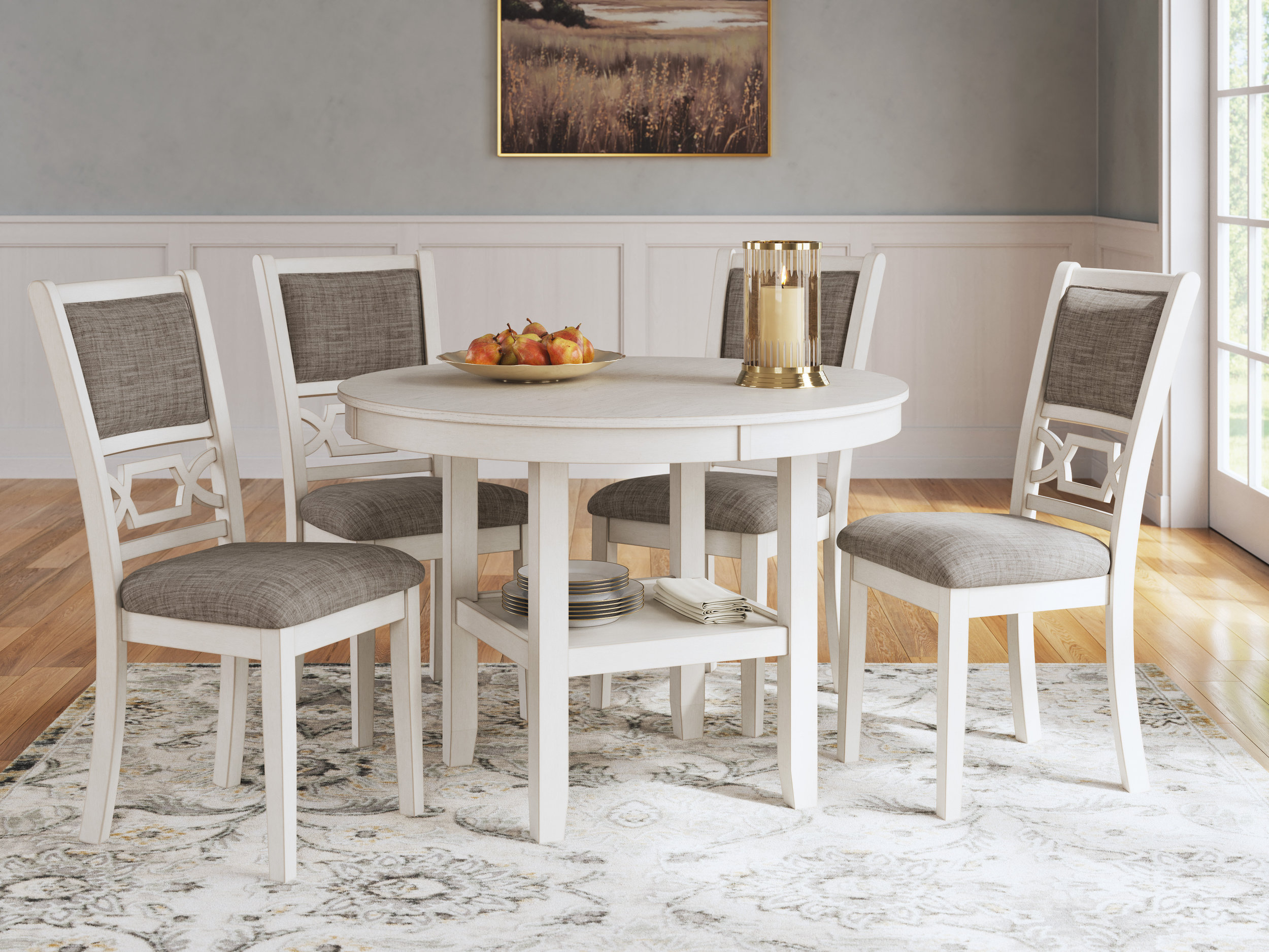 Erinberg 5-Piece Round Dining Set - Antique White Wood | Sohomod