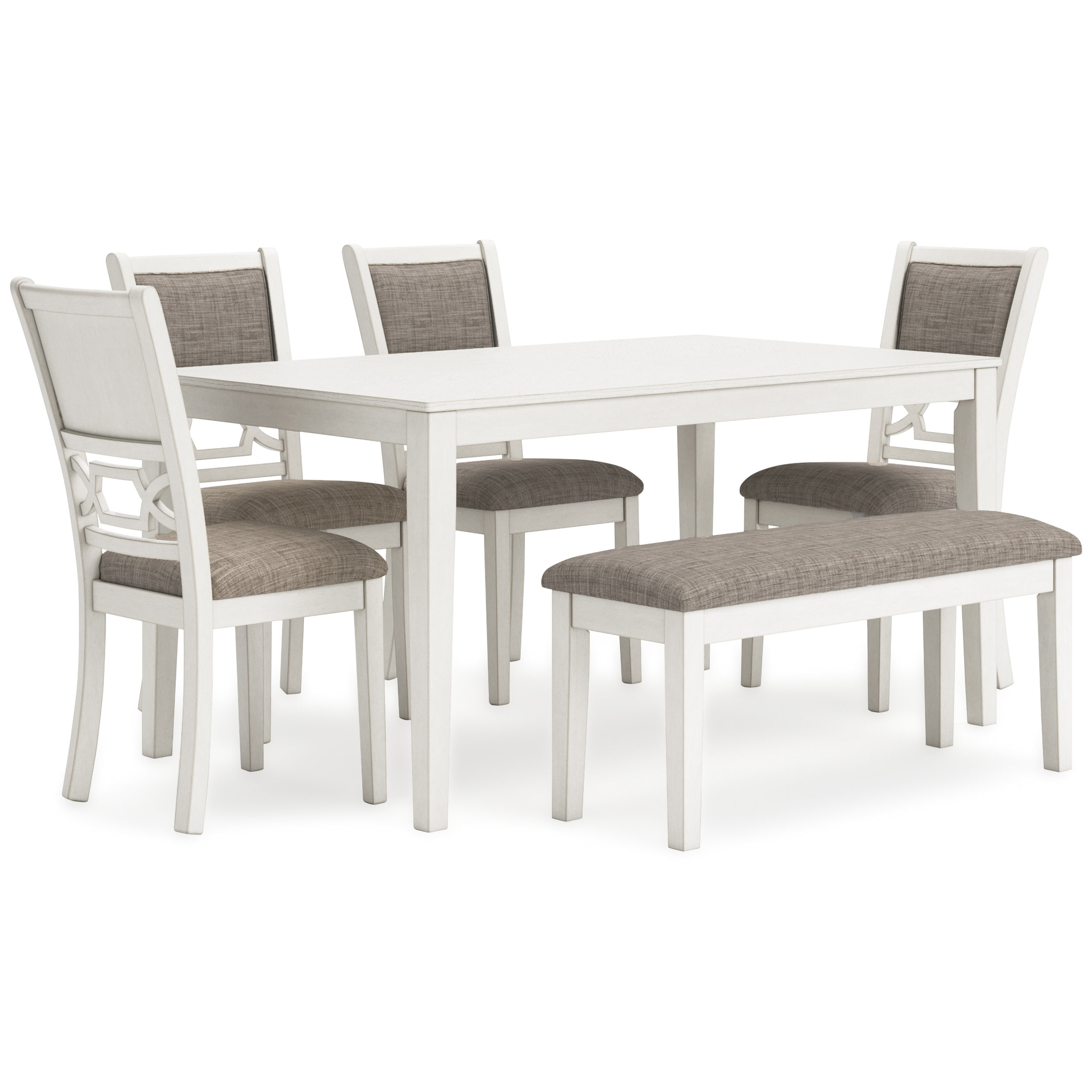 Erinberg 6-Piece Dining Set - Antique White Table & Bench | Sohomod
