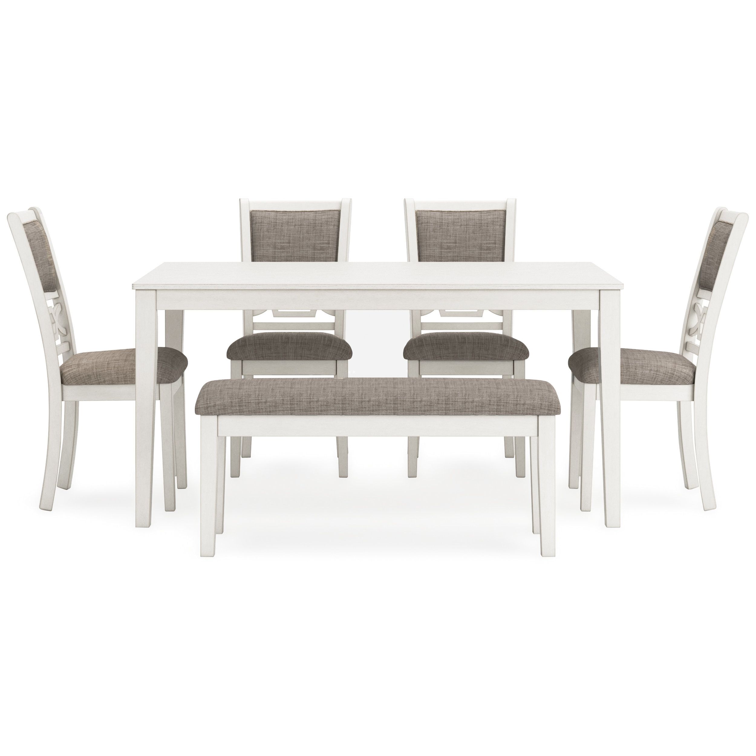 Erinberg 6-Piece Dining Set - Antique White Table & Bench | Sohomod