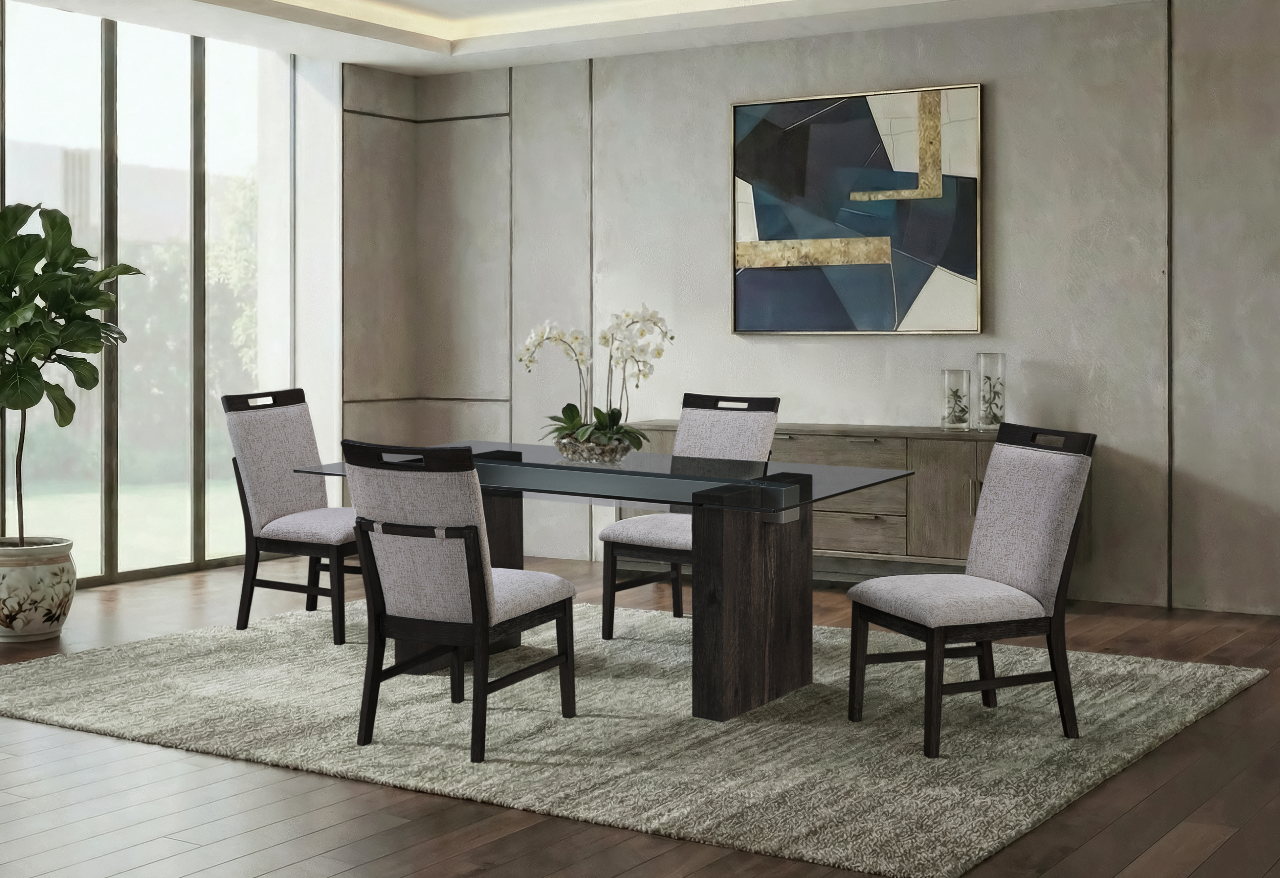 D4238 Glass Top Rectangular Dining Room Set