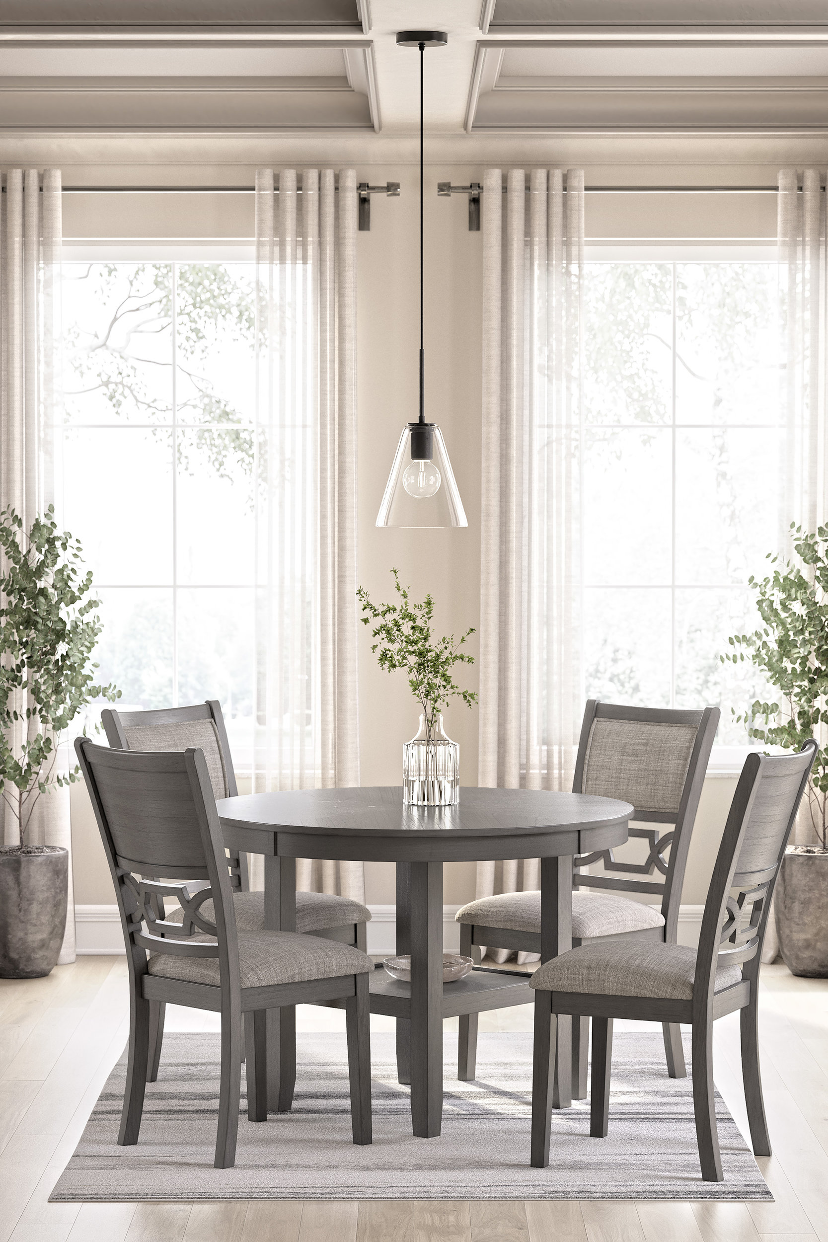 Wrenning 5-Piece Round Dining Set - Gray Wood Table & 4 Chairs | Sohomod