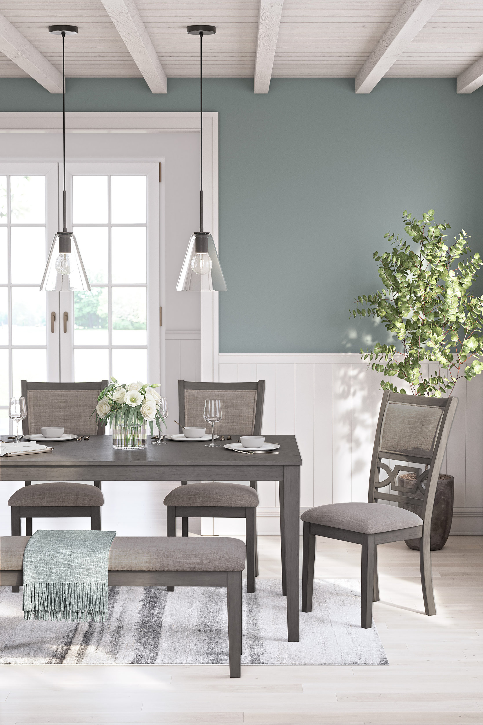 Wrenning 6-Piece Dining Set - Gray Rectangular Table & Bench | Sohomod