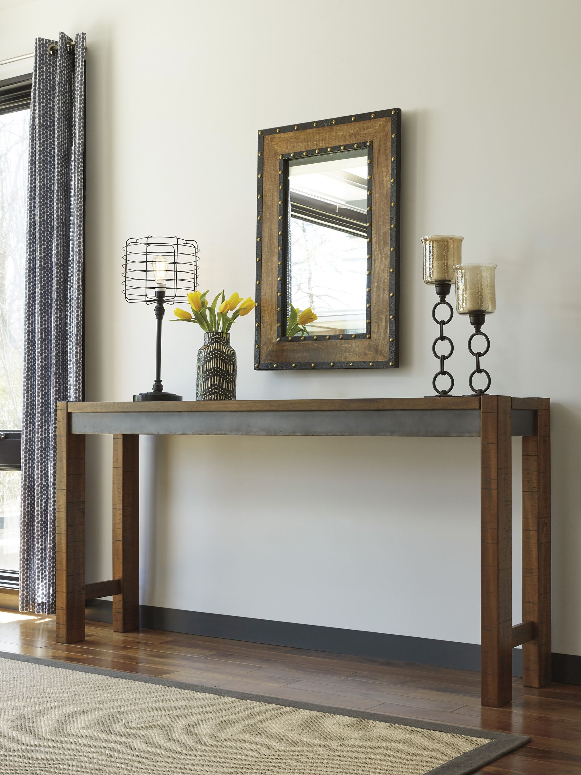 Torjin Long Wood Counter Height Console Table | Brown & Gray