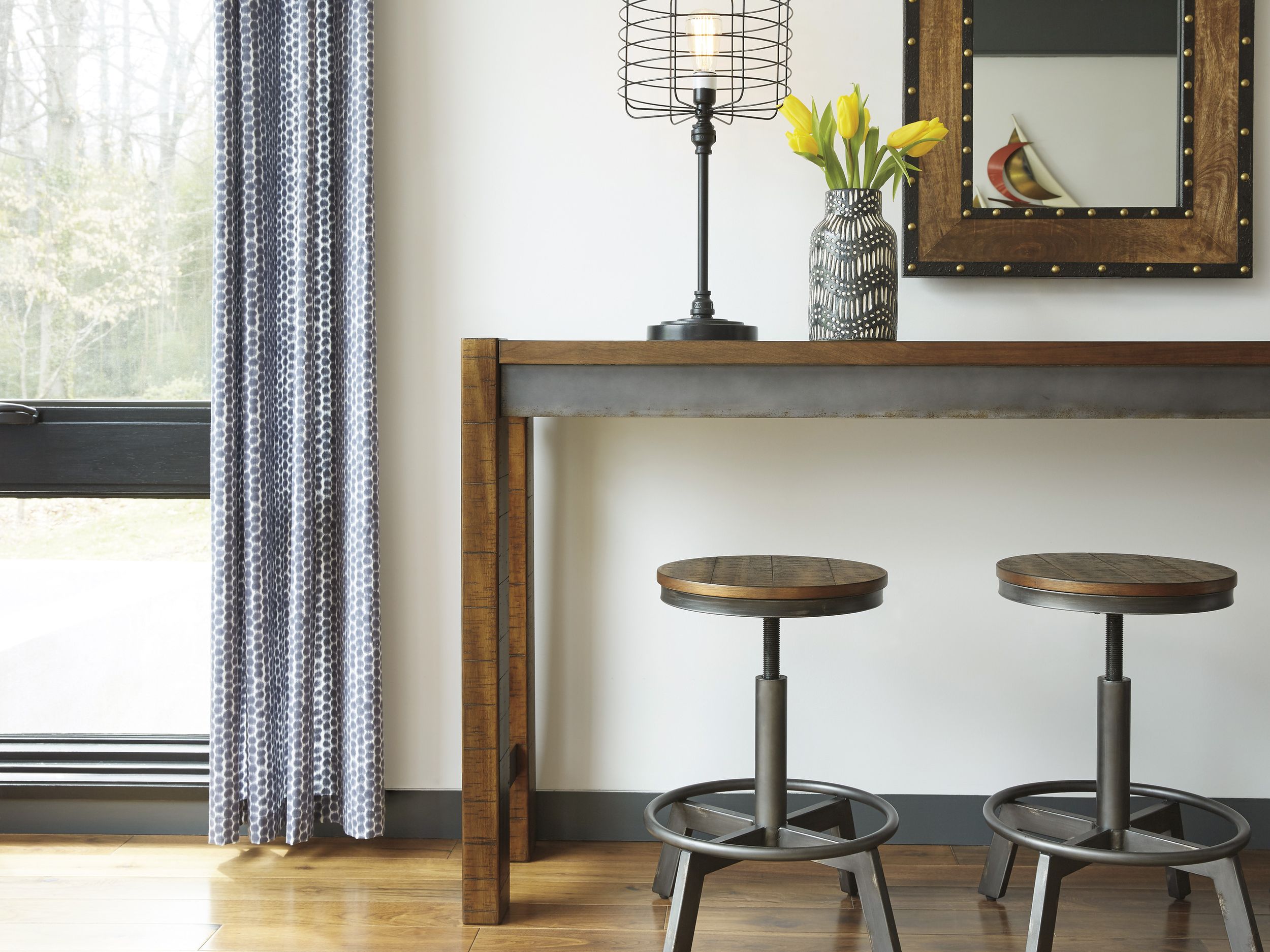 Torjin Long Wood Counter Height Console Table | Brown & Gray