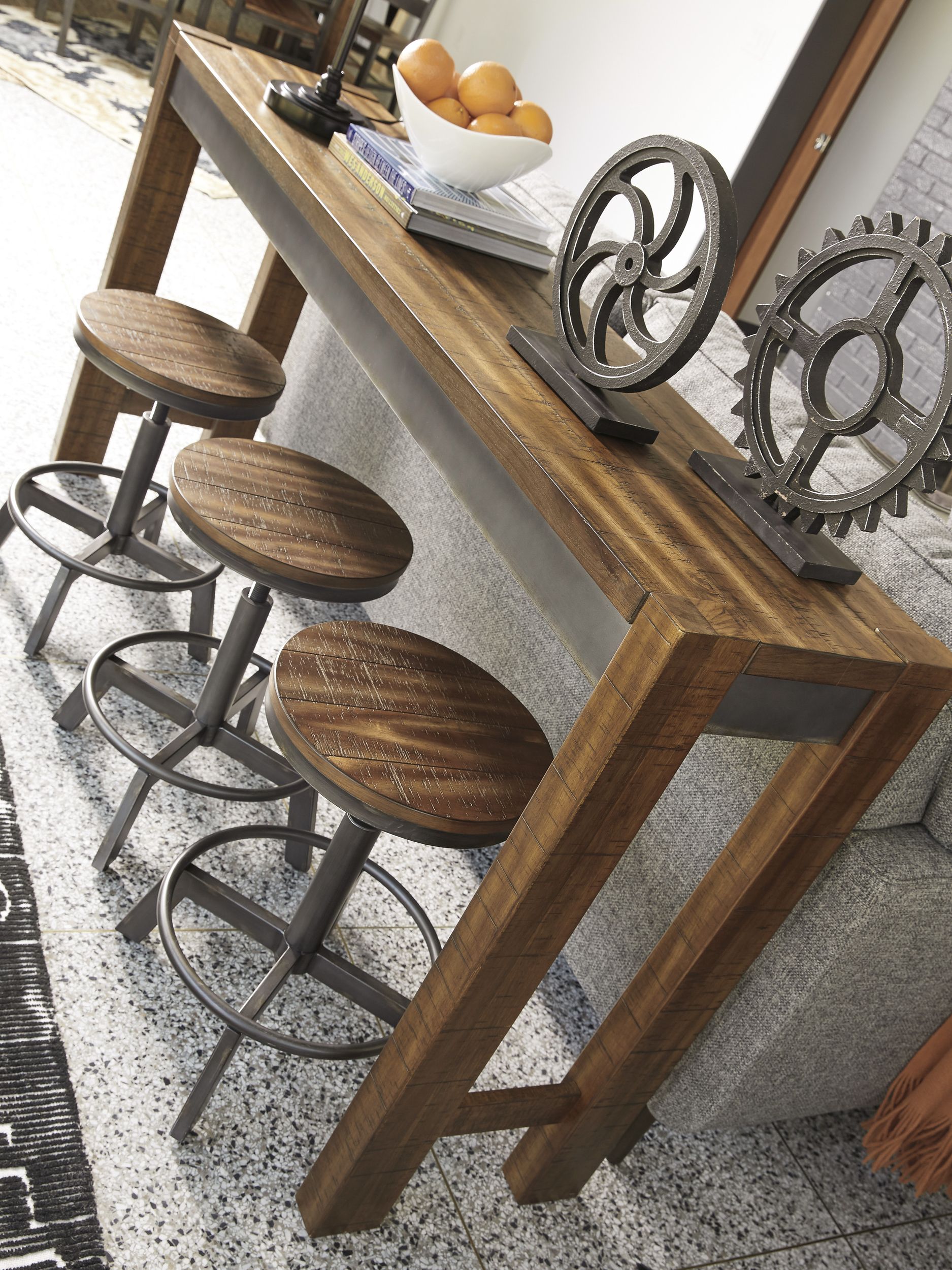Torjin Long Wood Counter Height Console Table | Brown & Gray