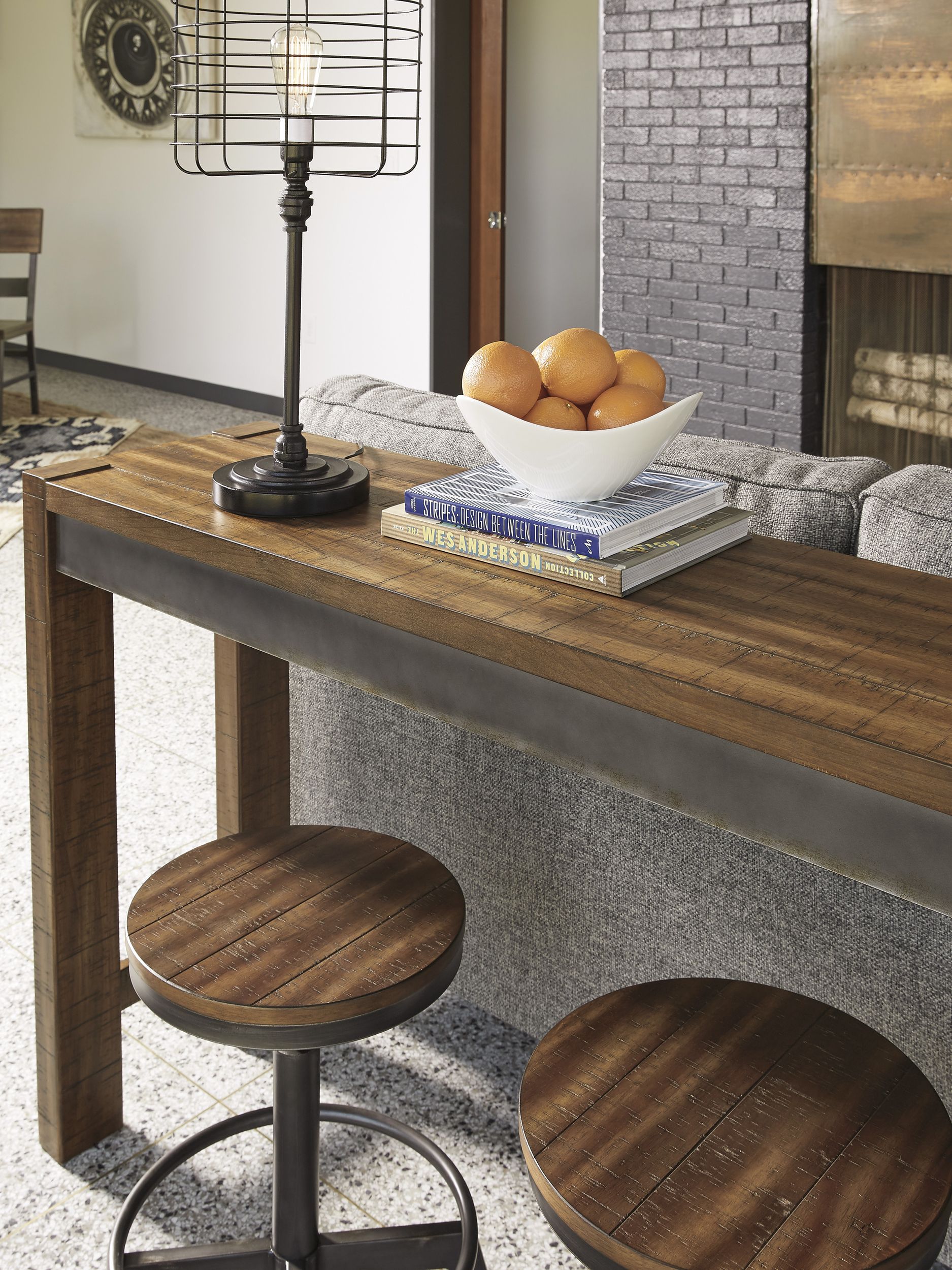 Torjin Long Wood Counter Height Console Table | Brown & Gray