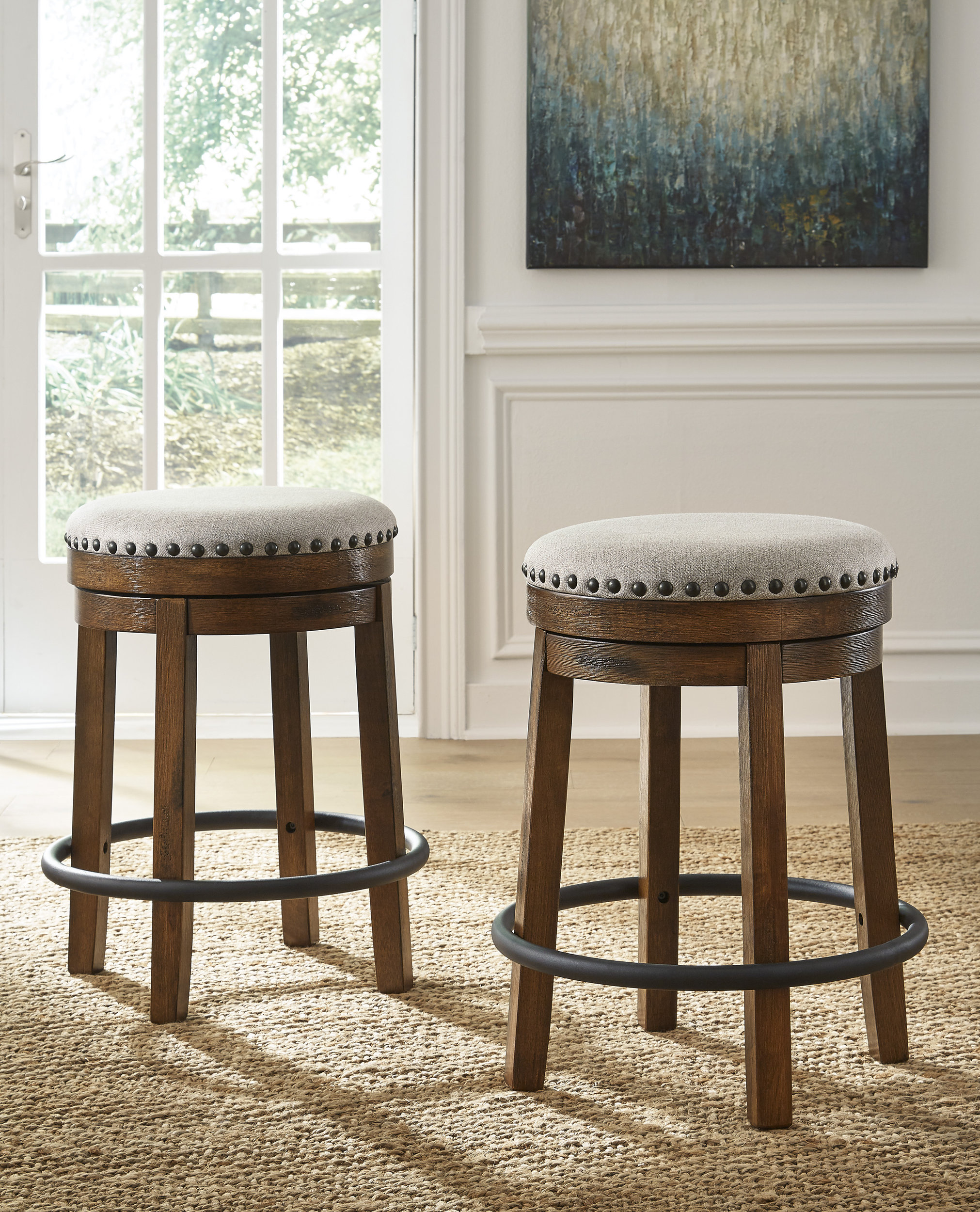 Valebeck Swivel Counter Stool - Upholstered Wood & Metal | Sohomod