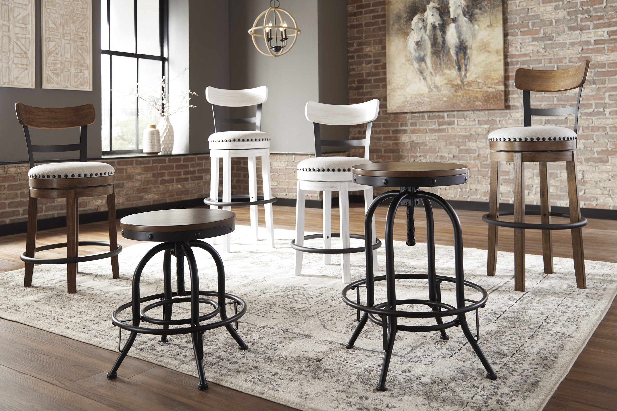 Valebeck Swivel Barstool - Black & Brown Wood & Metal | Sohomod