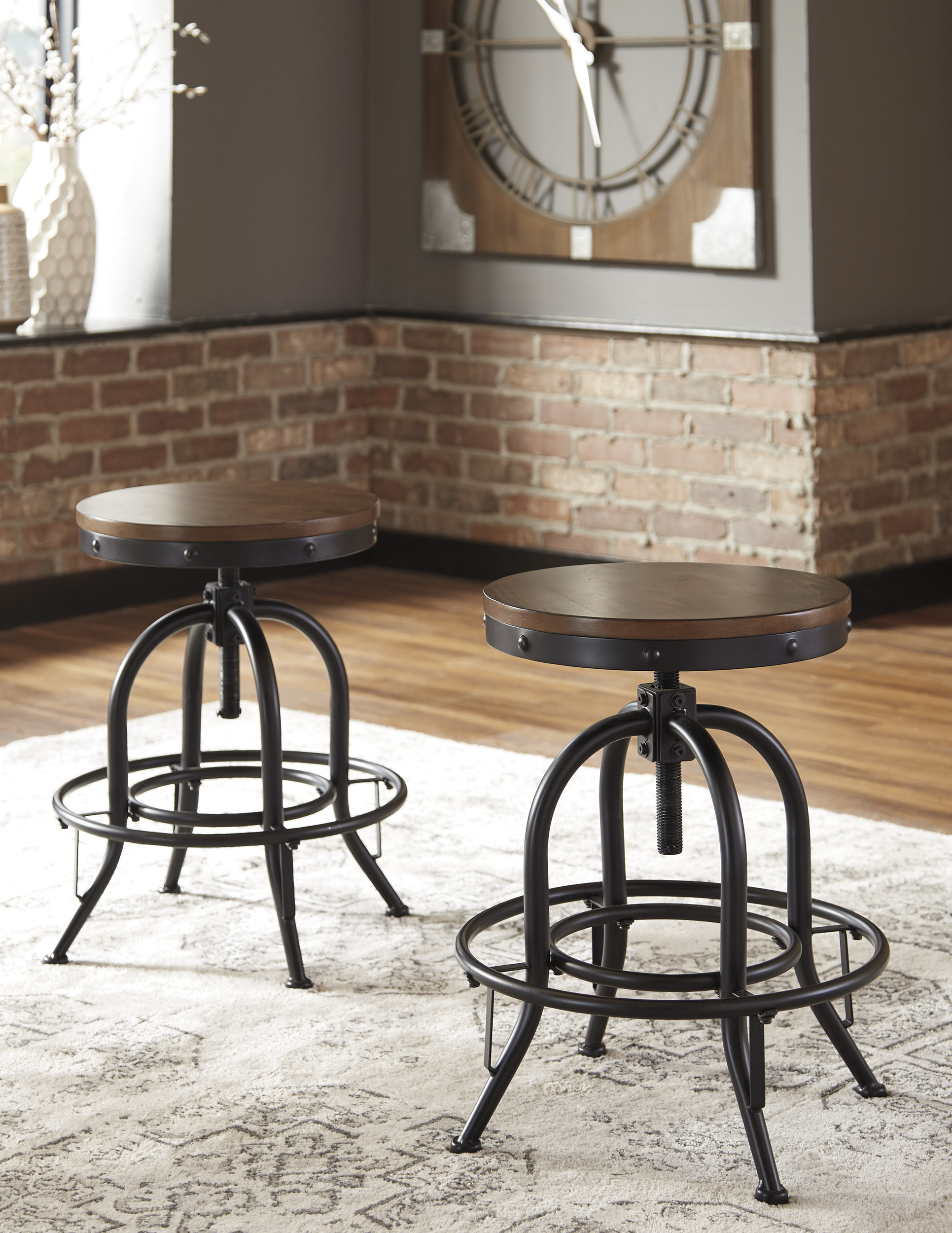 Valebeck Swivel Barstool - Black & Brown Wood & Metal | Sohomod