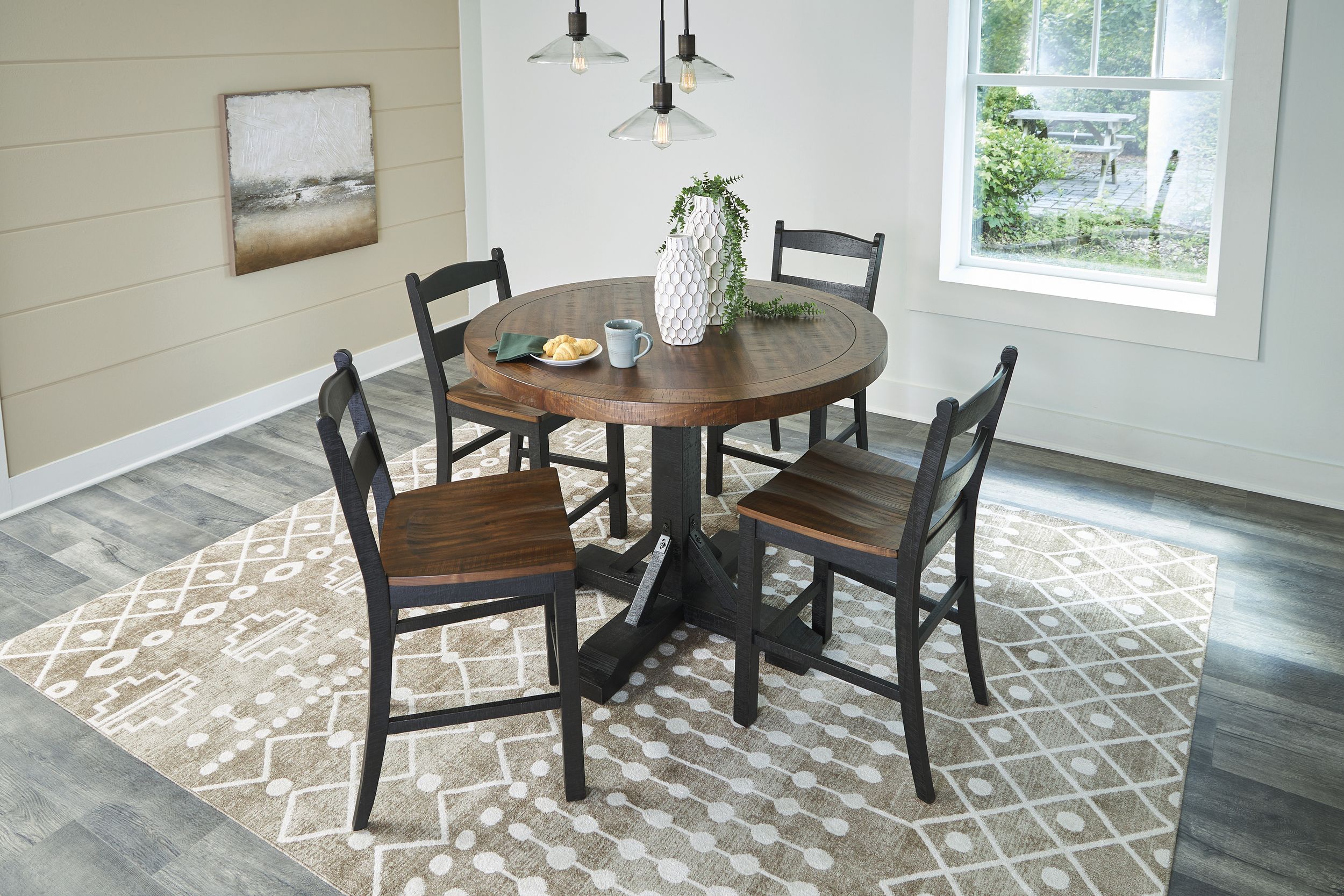 Valebeck Round Counter Height Dining Table | White & Brown