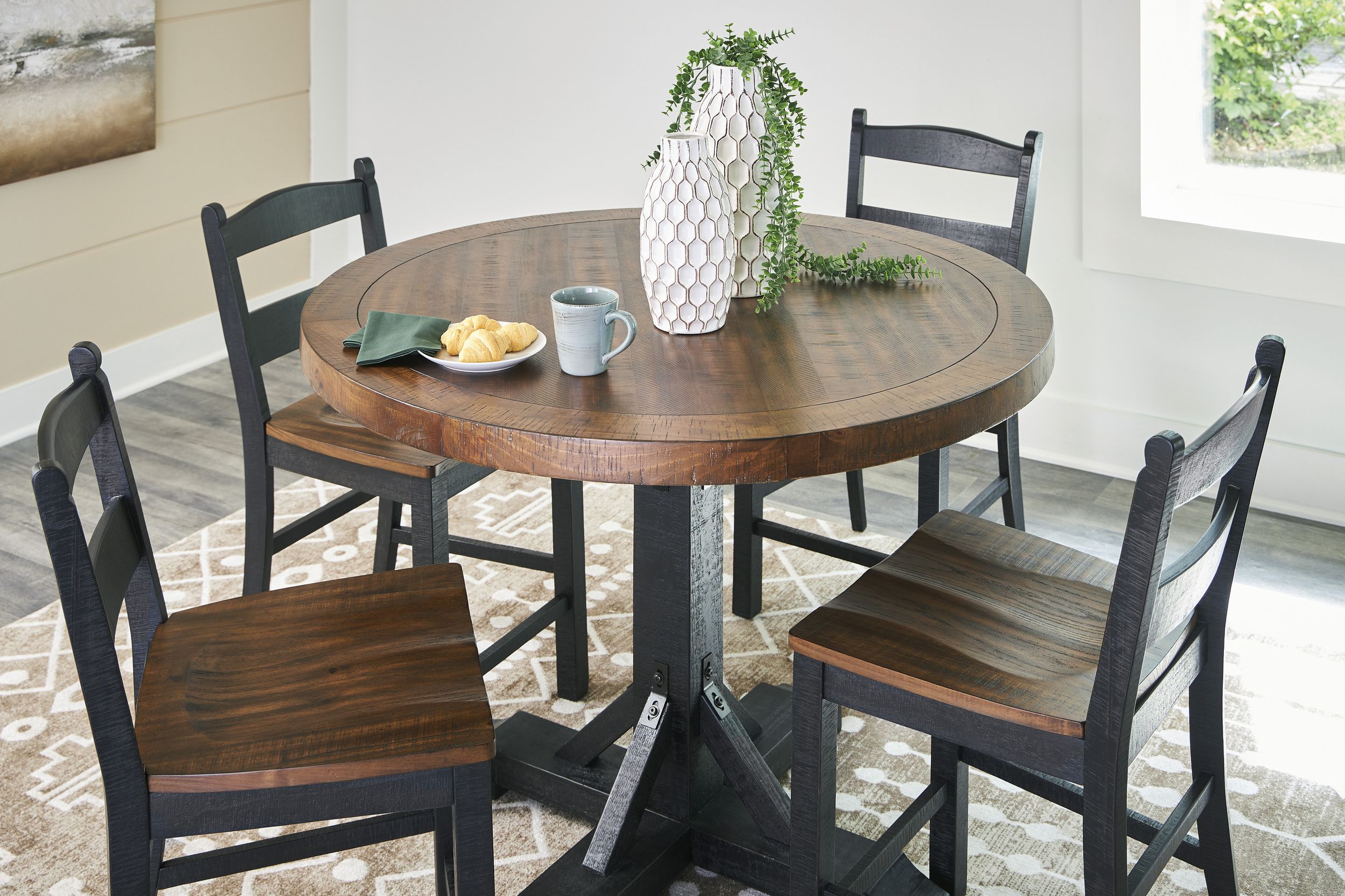 Valebeck Round Counter Height Dining Table | White & Brown