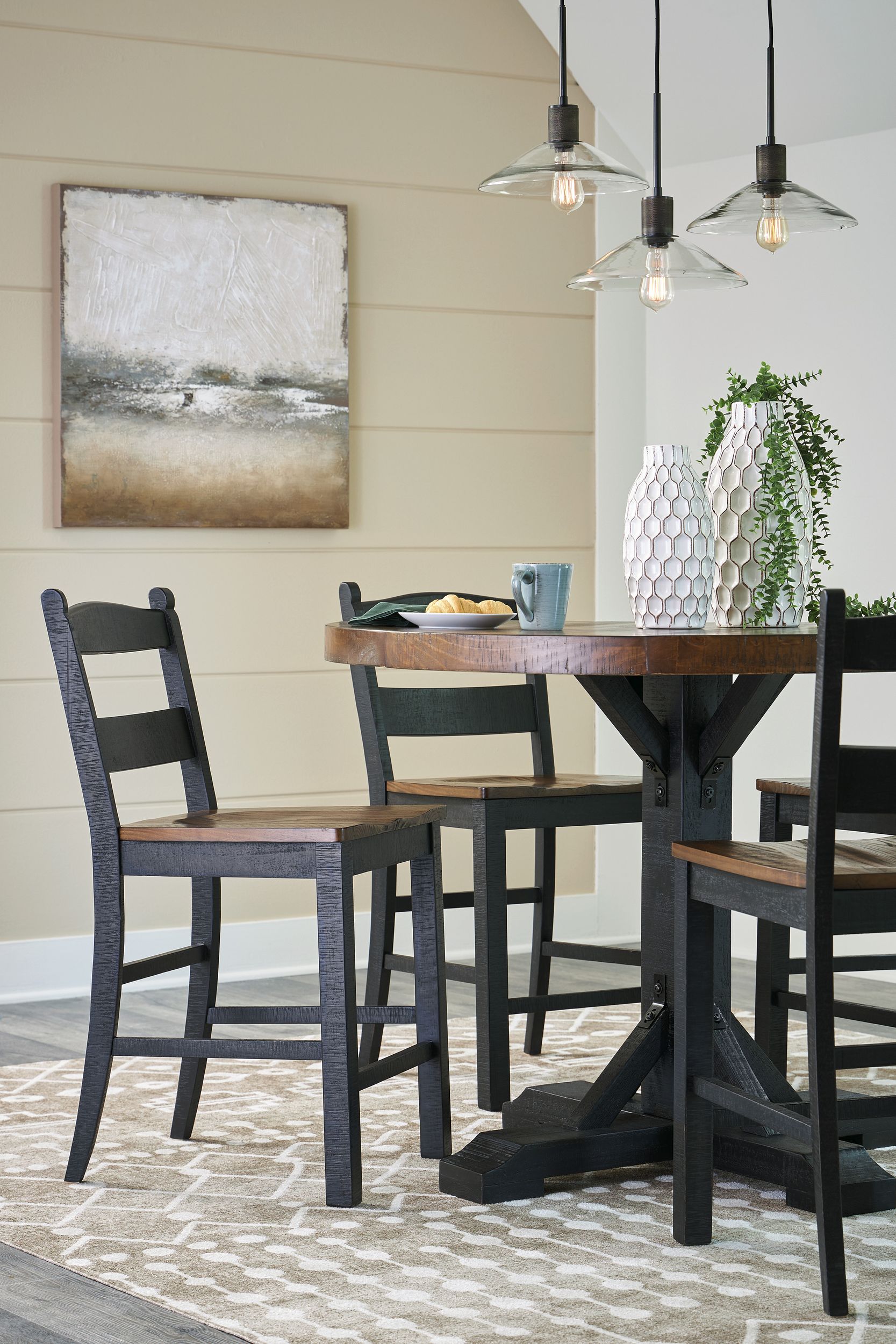 Valebeck Round Counter Height Dining Table | White & Brown