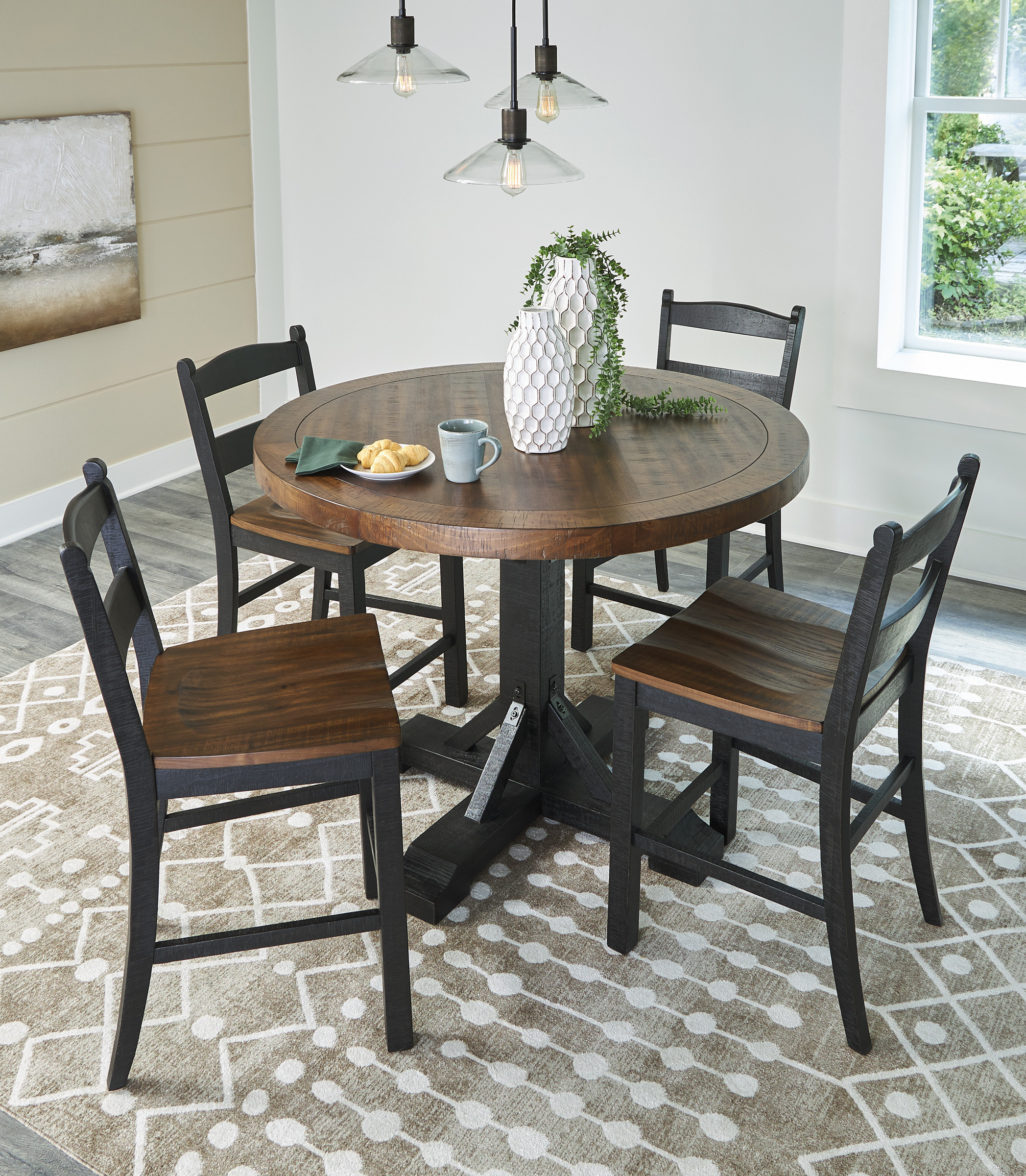 Valebeck Round Counter Height Dining Table | White & Brown