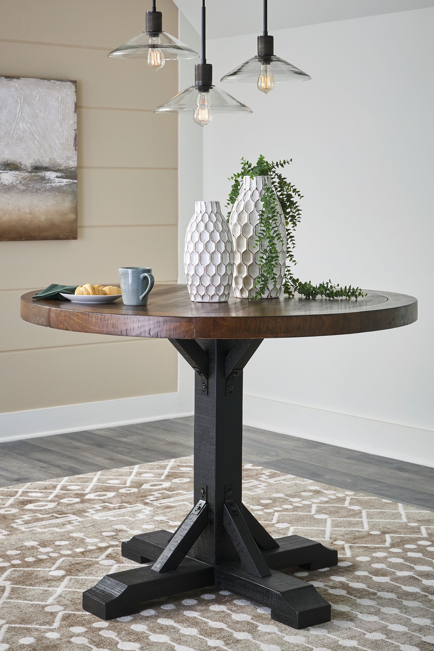 Valebeck Round Counter Height Dining Table | White & Brown