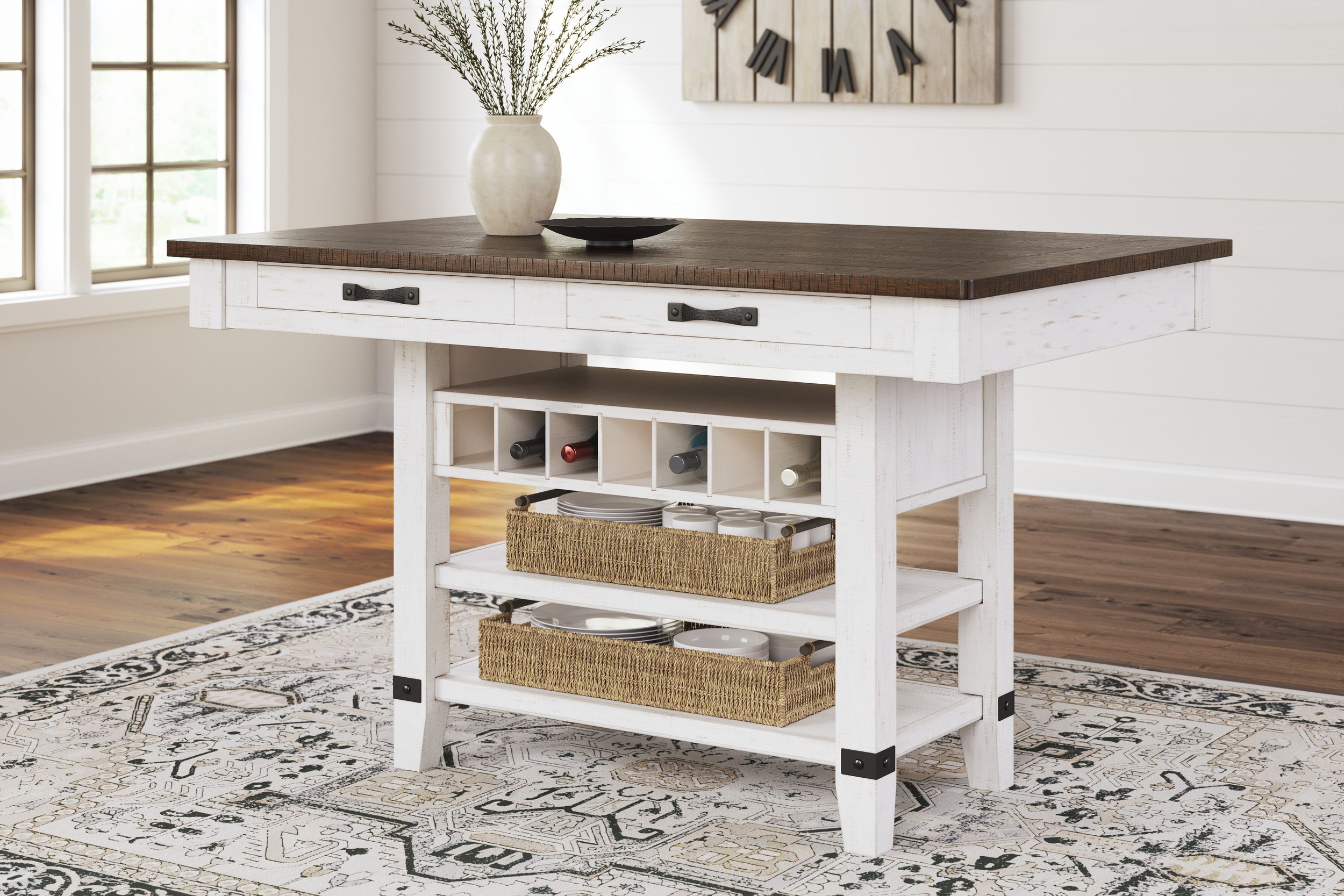 Valebeck Counter Height Dining Table with 4 Drawers | White