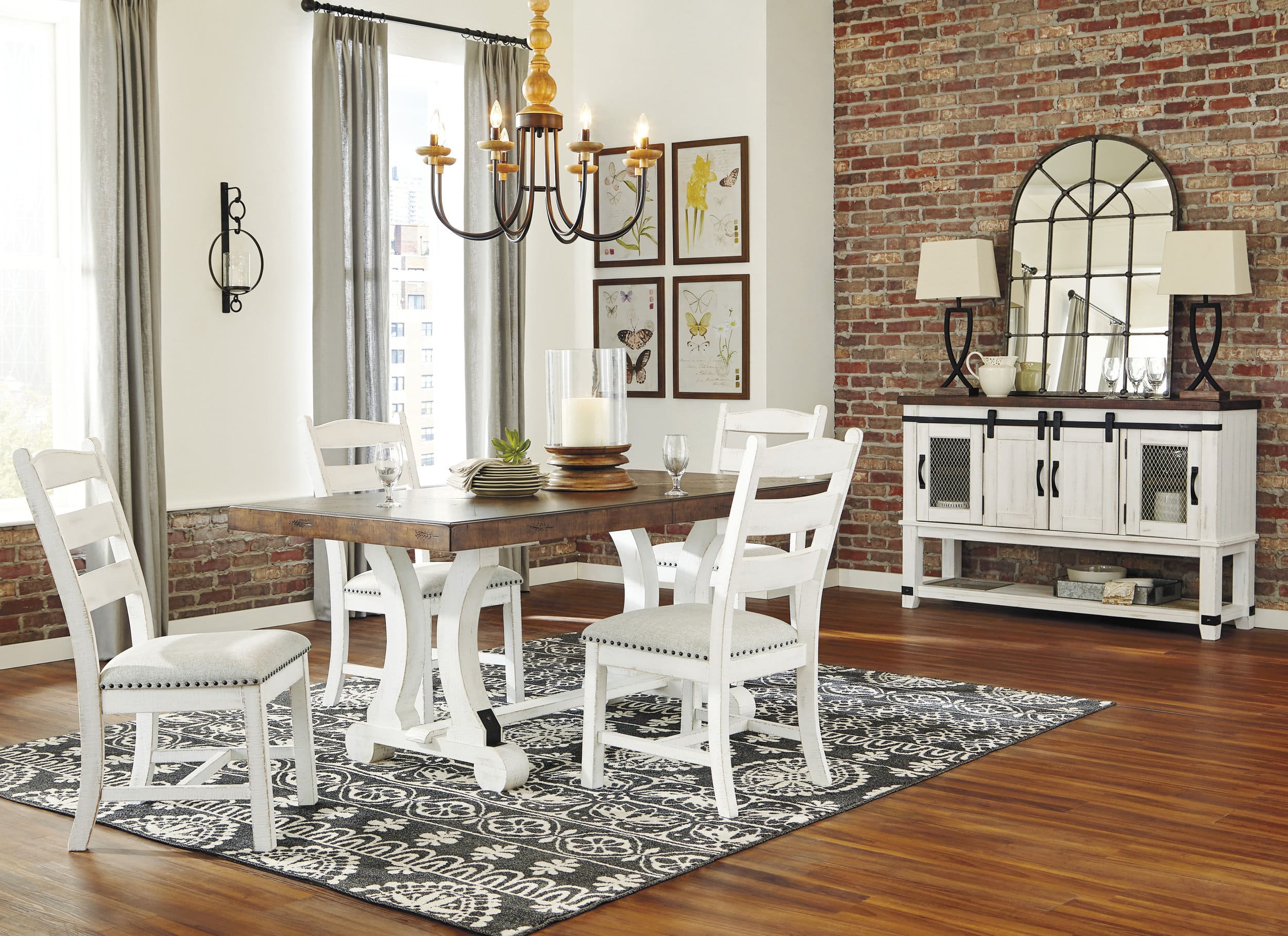Valebeck Rectangular Wood Dining Table - Rustic White & Brown