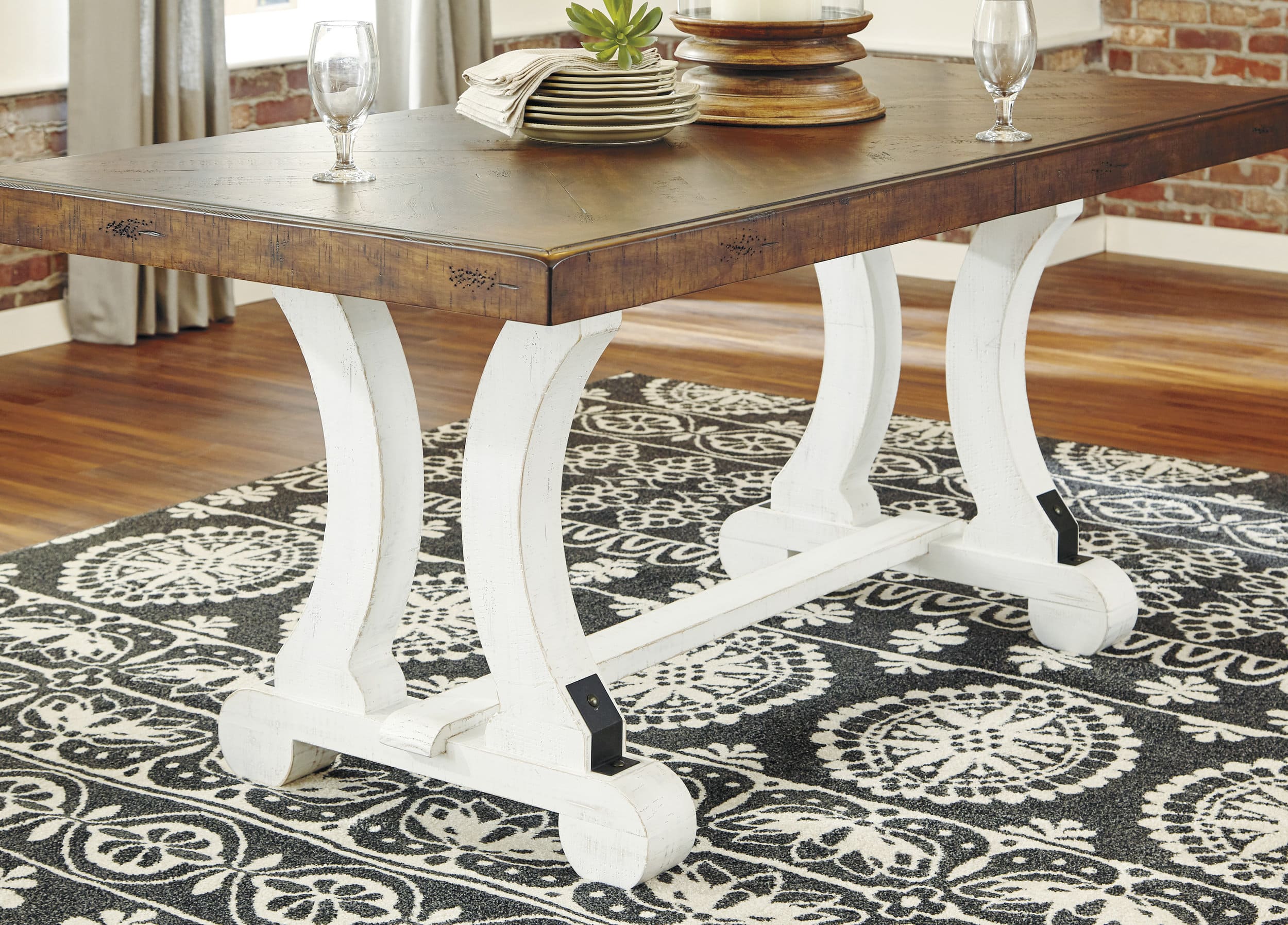 Valebeck Rectangular Wood Dining Table - Rustic White & Brown