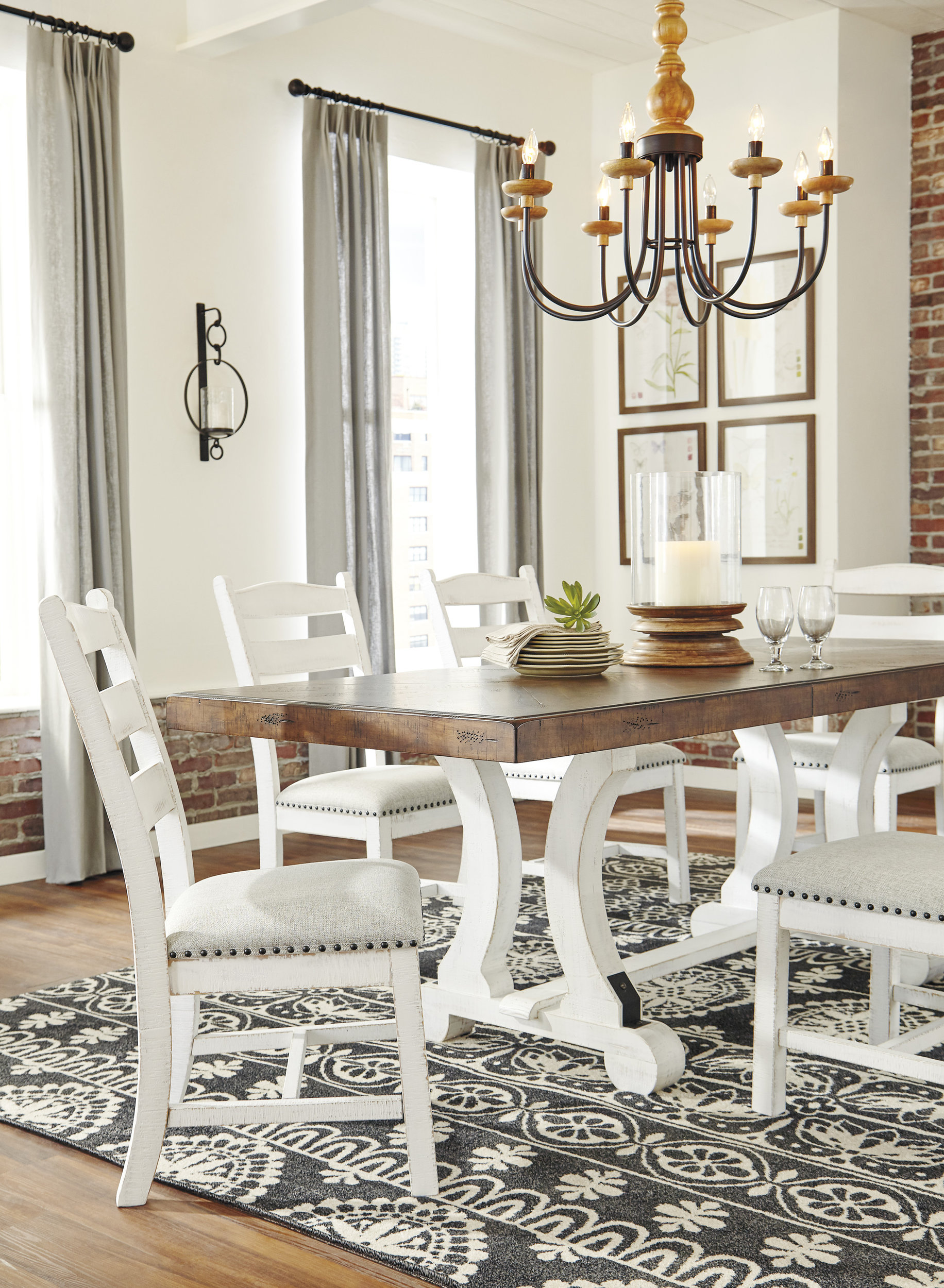 Valebeck Rectangular Wood Dining Table - Rustic White & Brown