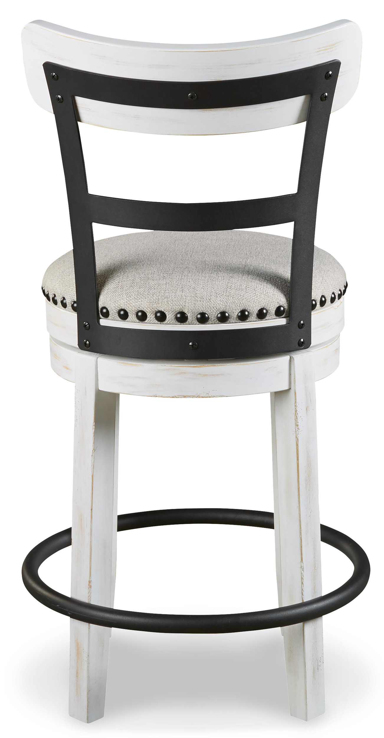 Valebeck Swivel Barstool - Upholstered Back Wood & Metal | Sohomod
