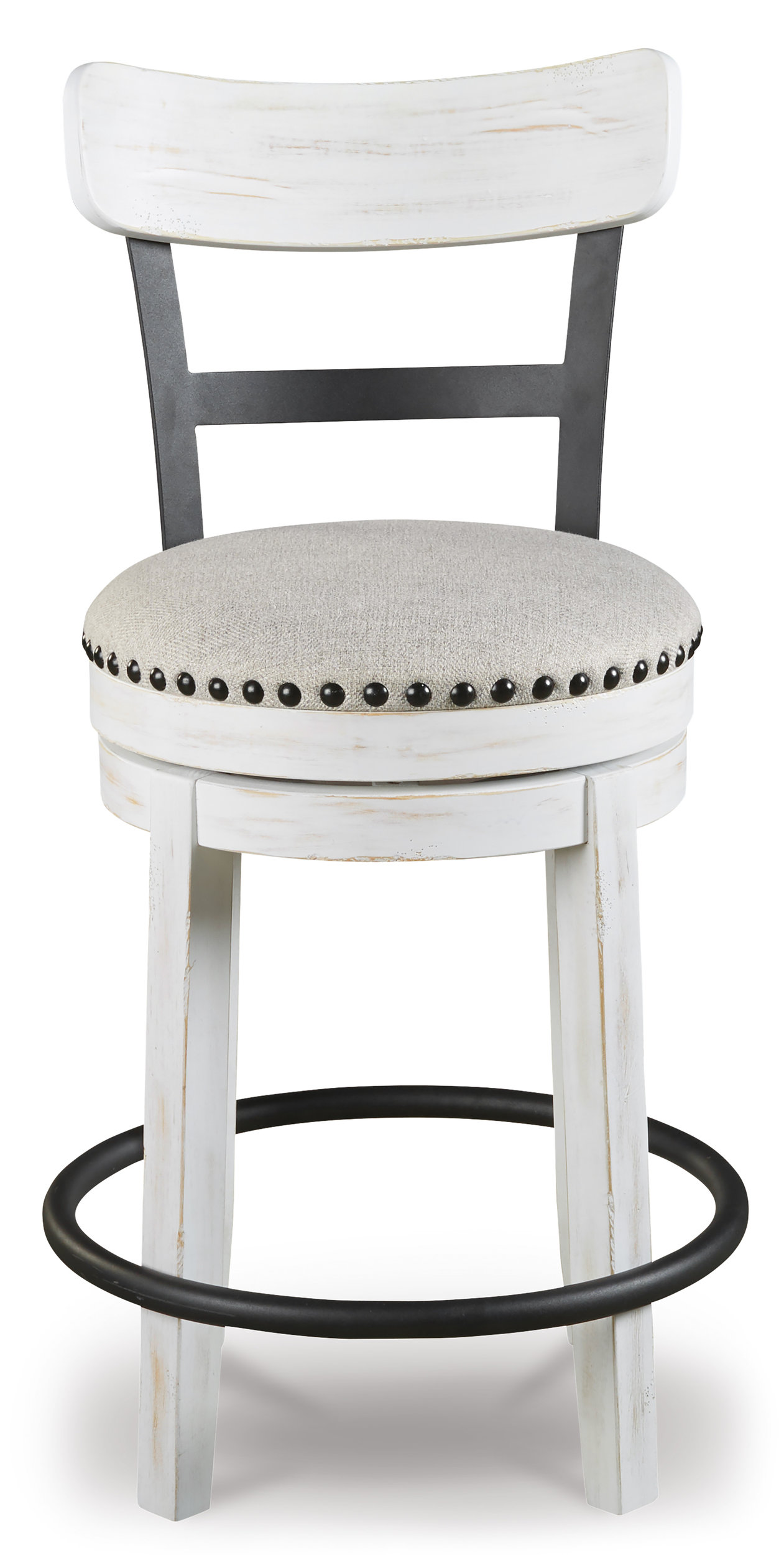 Valebeck Swivel Barstool - Upholstered Back Wood & Metal | Sohomod