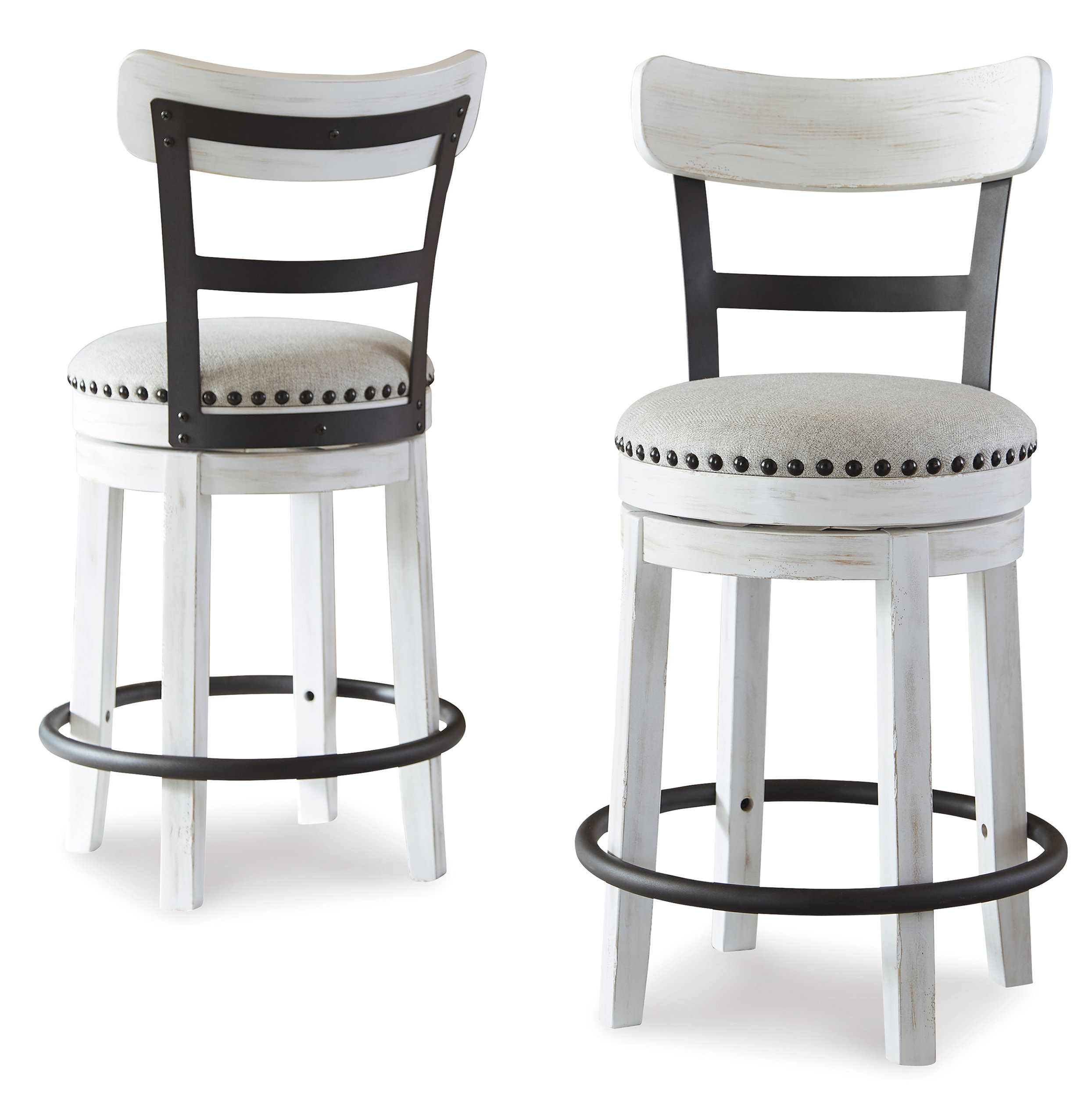 Valebeck Swivel Barstool - Upholstered Back Wood & Metal | Sohomod