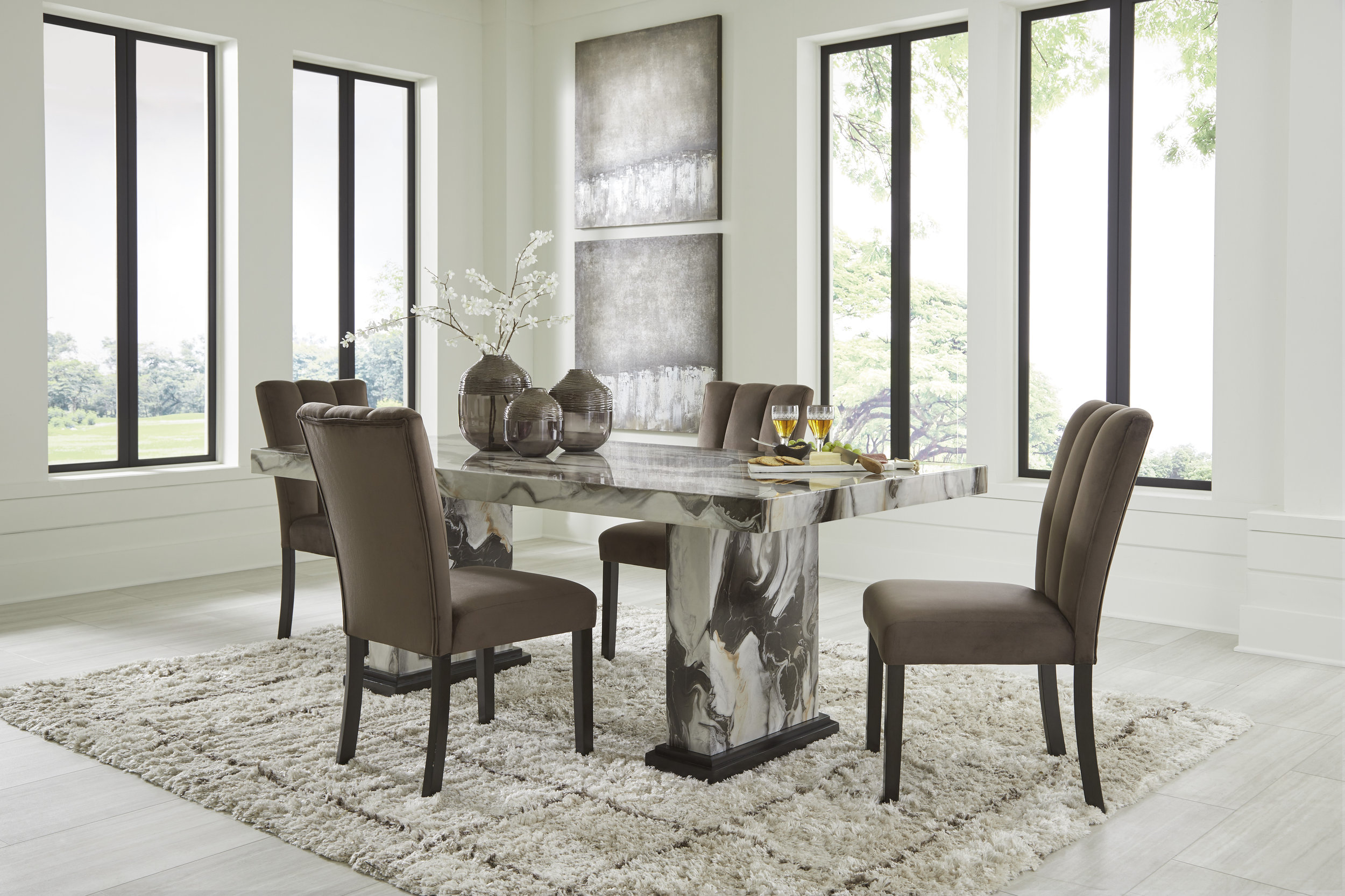 Jeshina Upholstered Dining Side Chair | Mocha Wood Finish