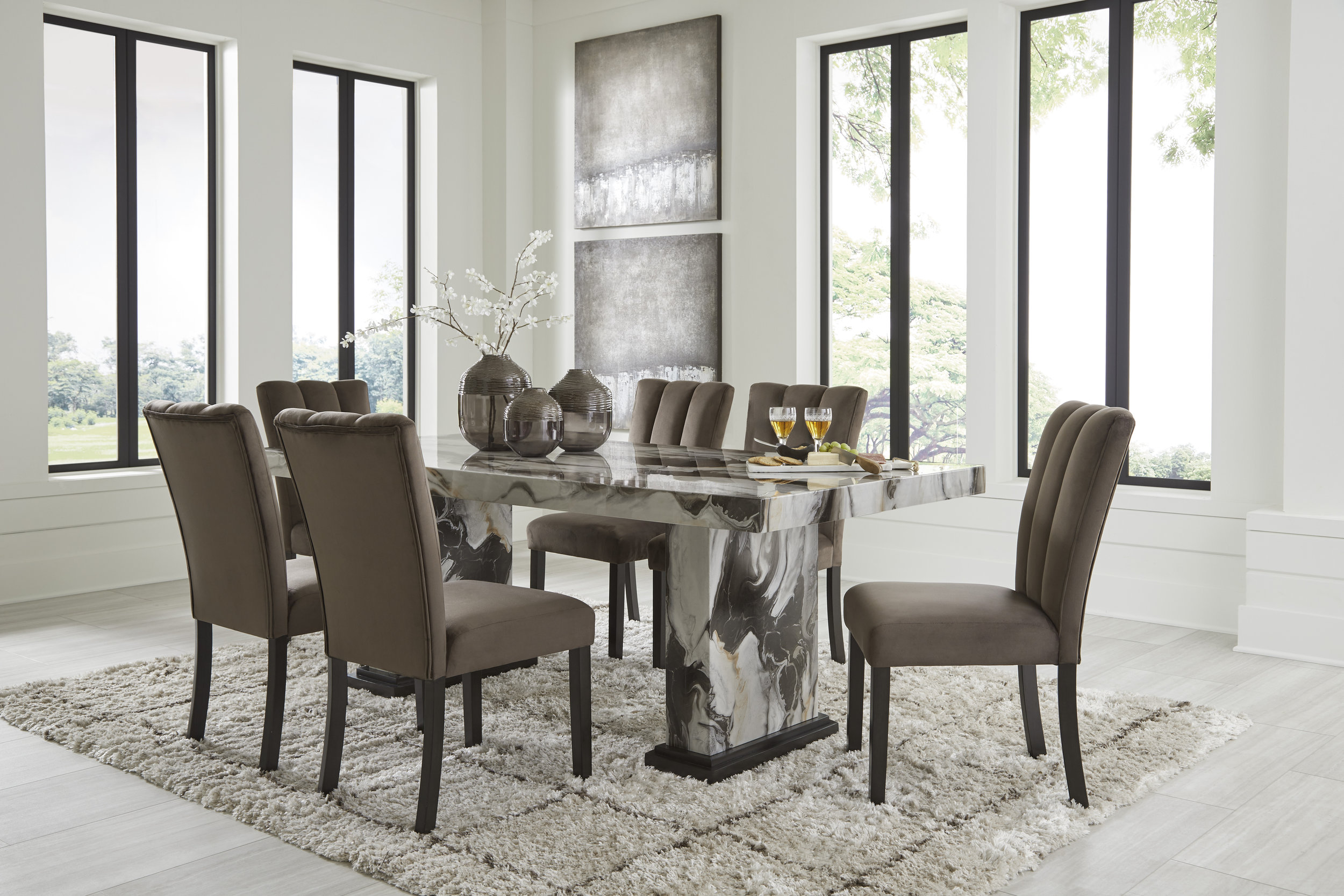 Jeshina Upholstered Dining Side Chair | Mocha Wood Finish