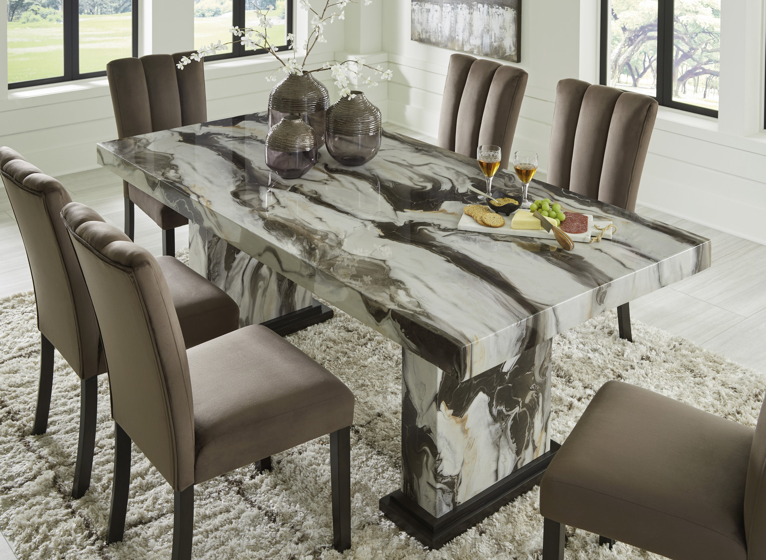Jeshina Dining Set - Dark Brown & Beige Upholstered | Ashley