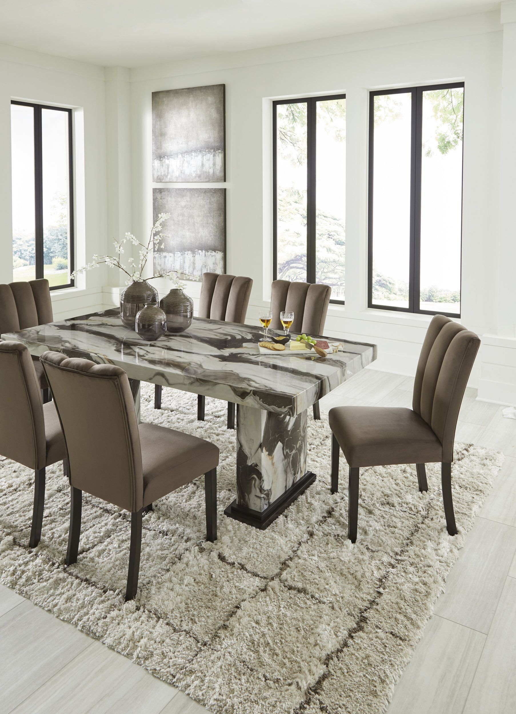 Jeshina Dining Set - Dark Brown & Beige Upholstered | Ashley