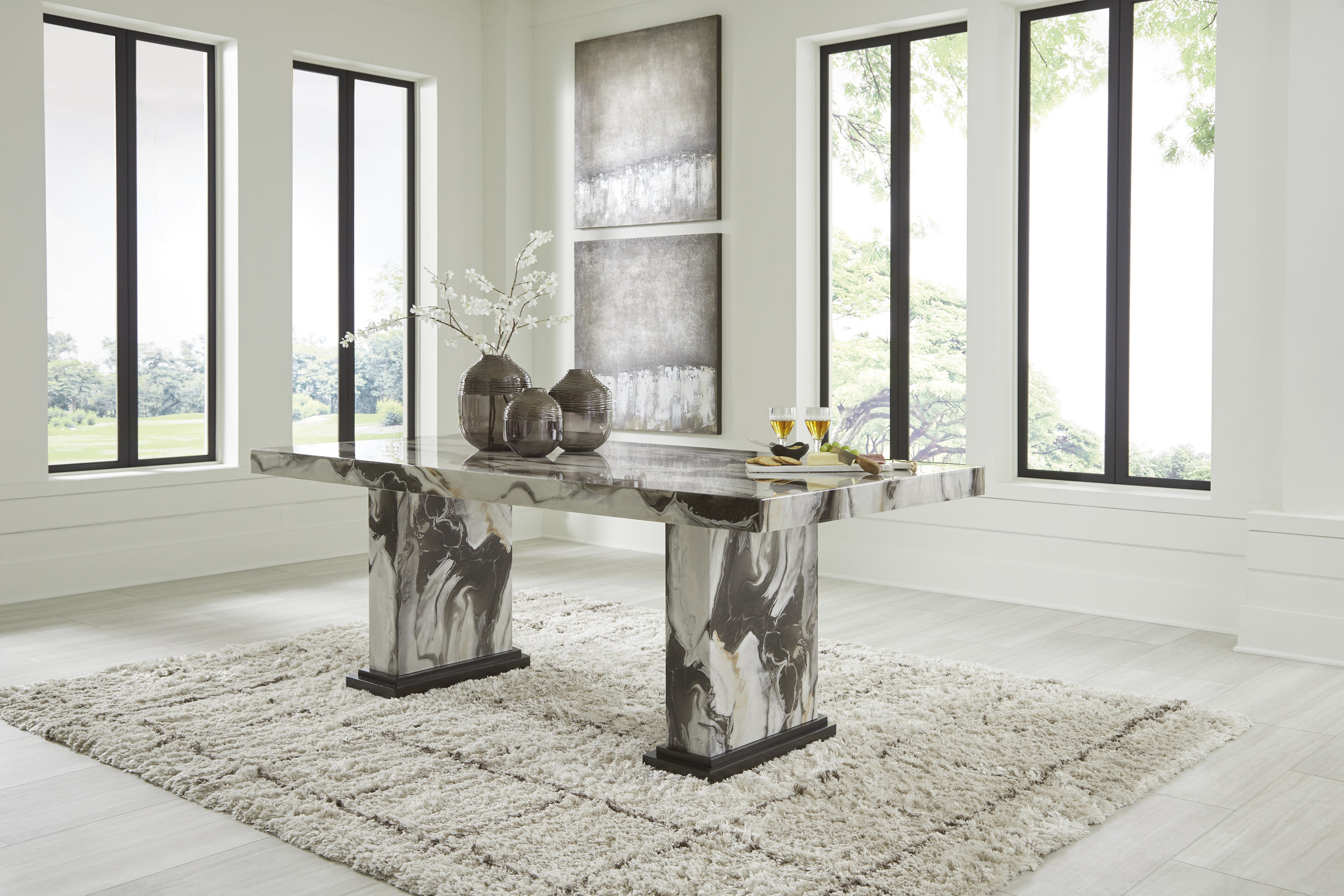 Jeshina 80" Rectangular Dining Table - Faux Marble & Dark Brown