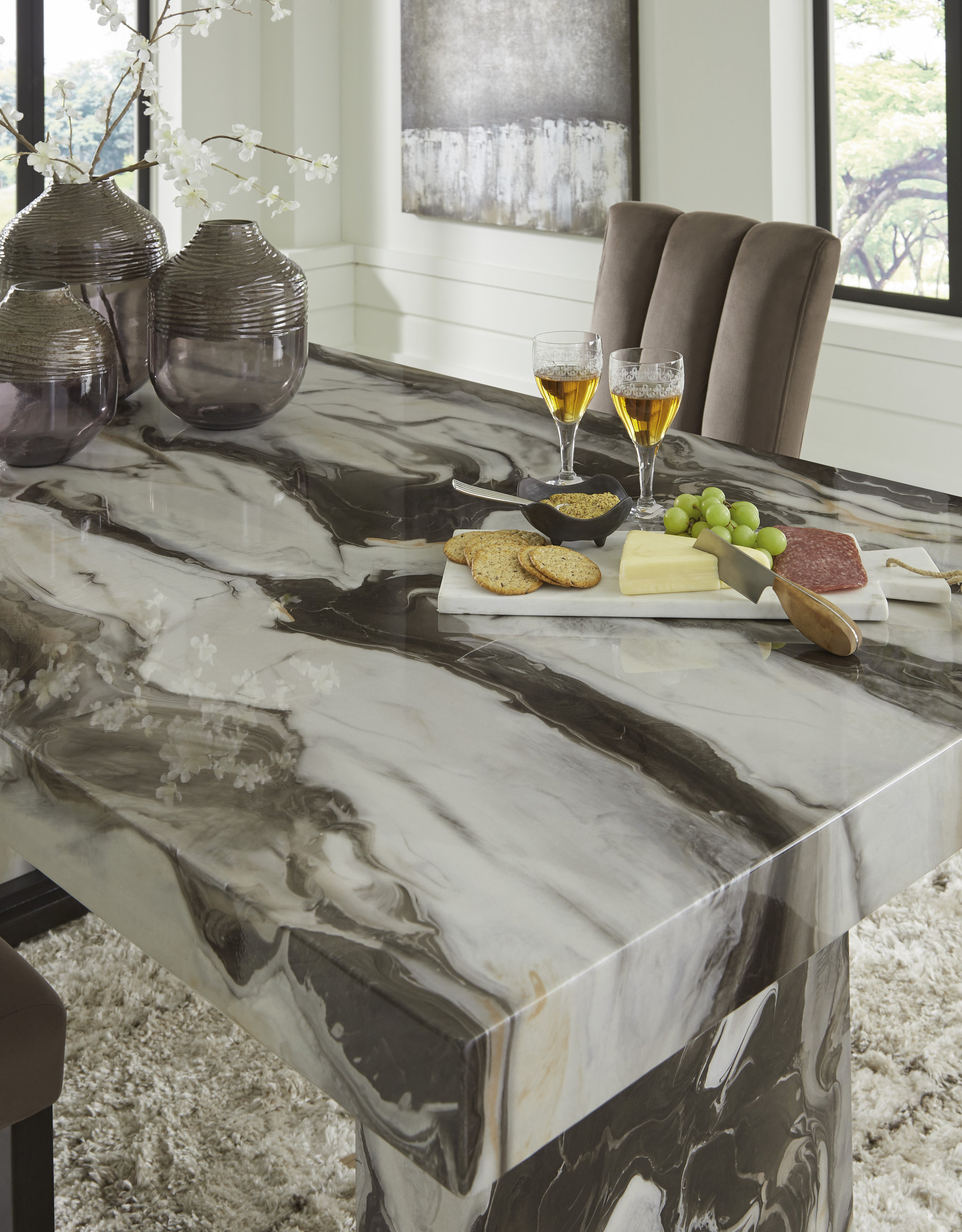 Jeshina 80" Rectangular Dining Table - Faux Marble & Dark Brown