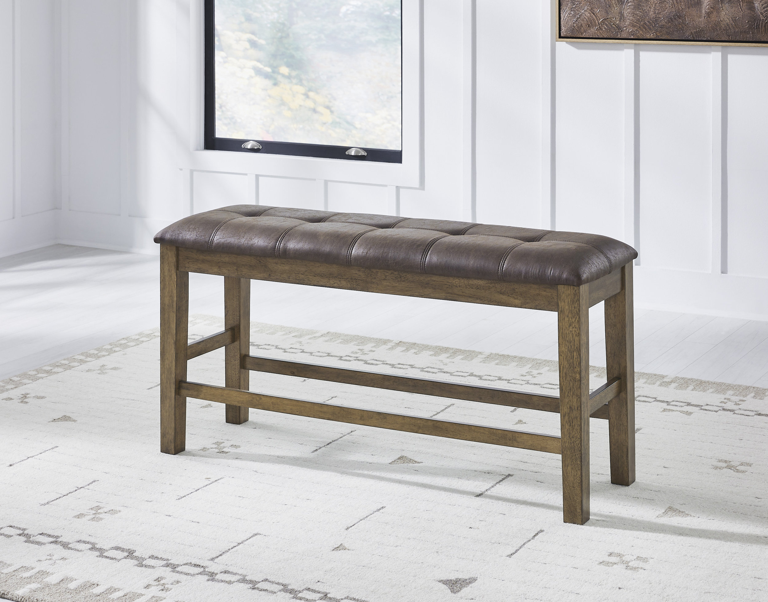 Urbinforte Light Brown Wood & Faux Leather Counter Bench