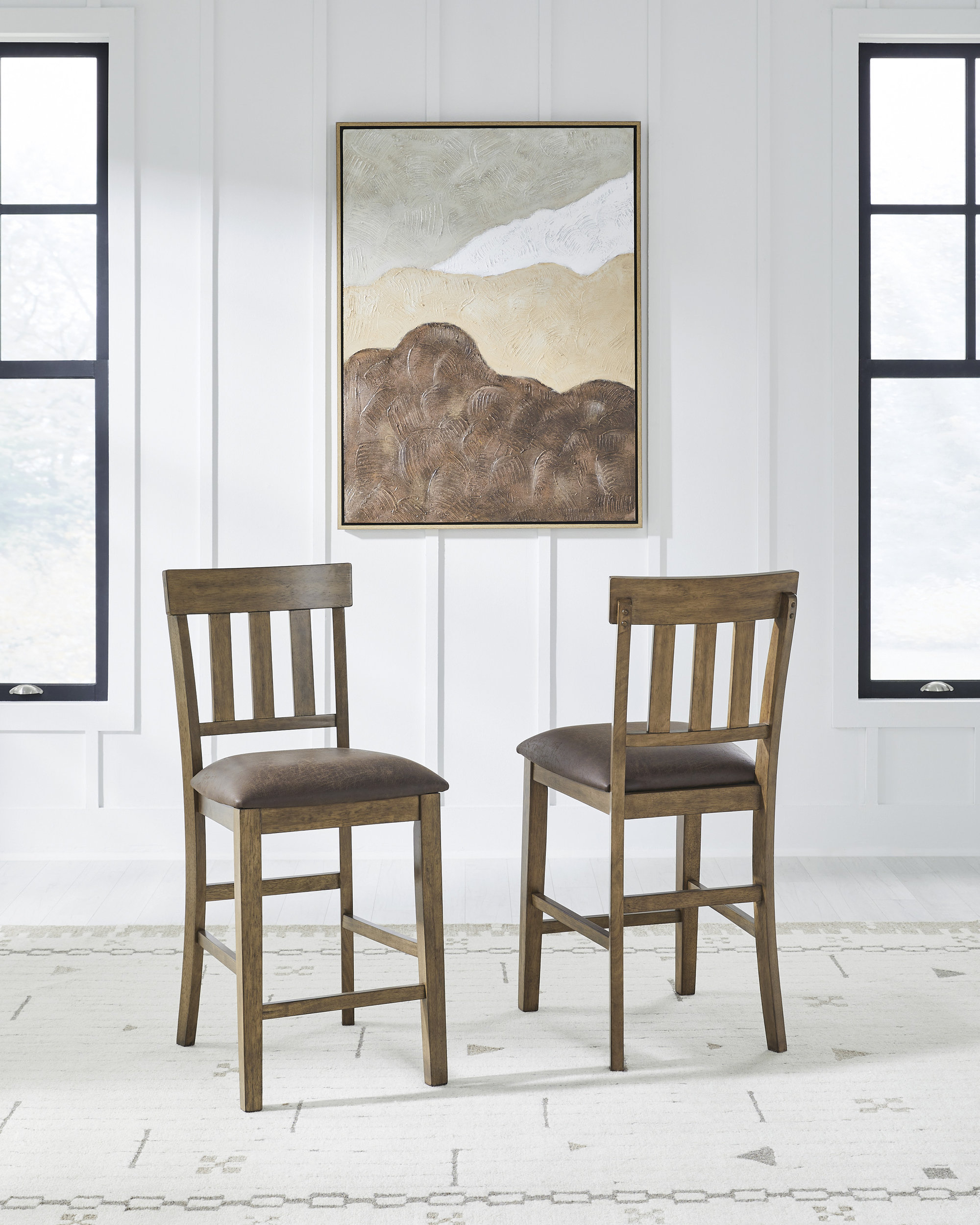 Urbinforte Light Brown Wood & Faux Leather Bar Height Stool
