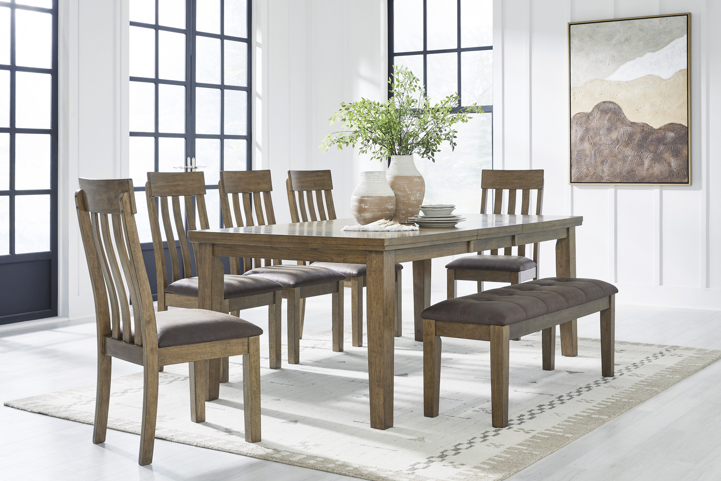 Urbinforte Light Brown Wood Butterfly Extendable Dining Table