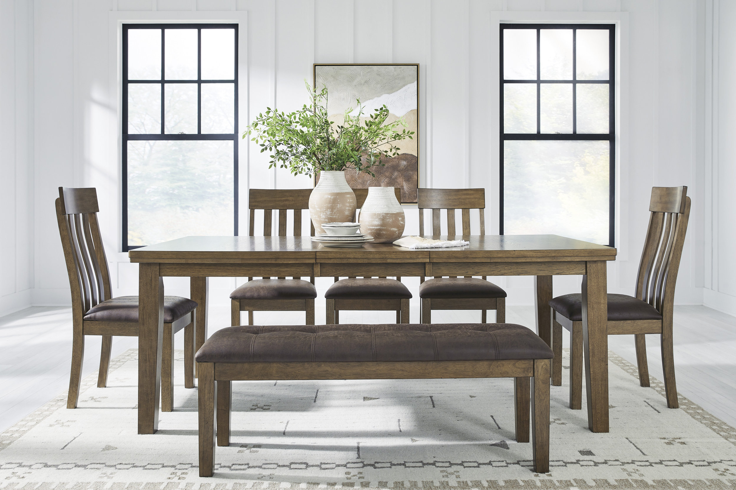 Urbinforte Light Brown Wood Butterfly Extendable Dining Table