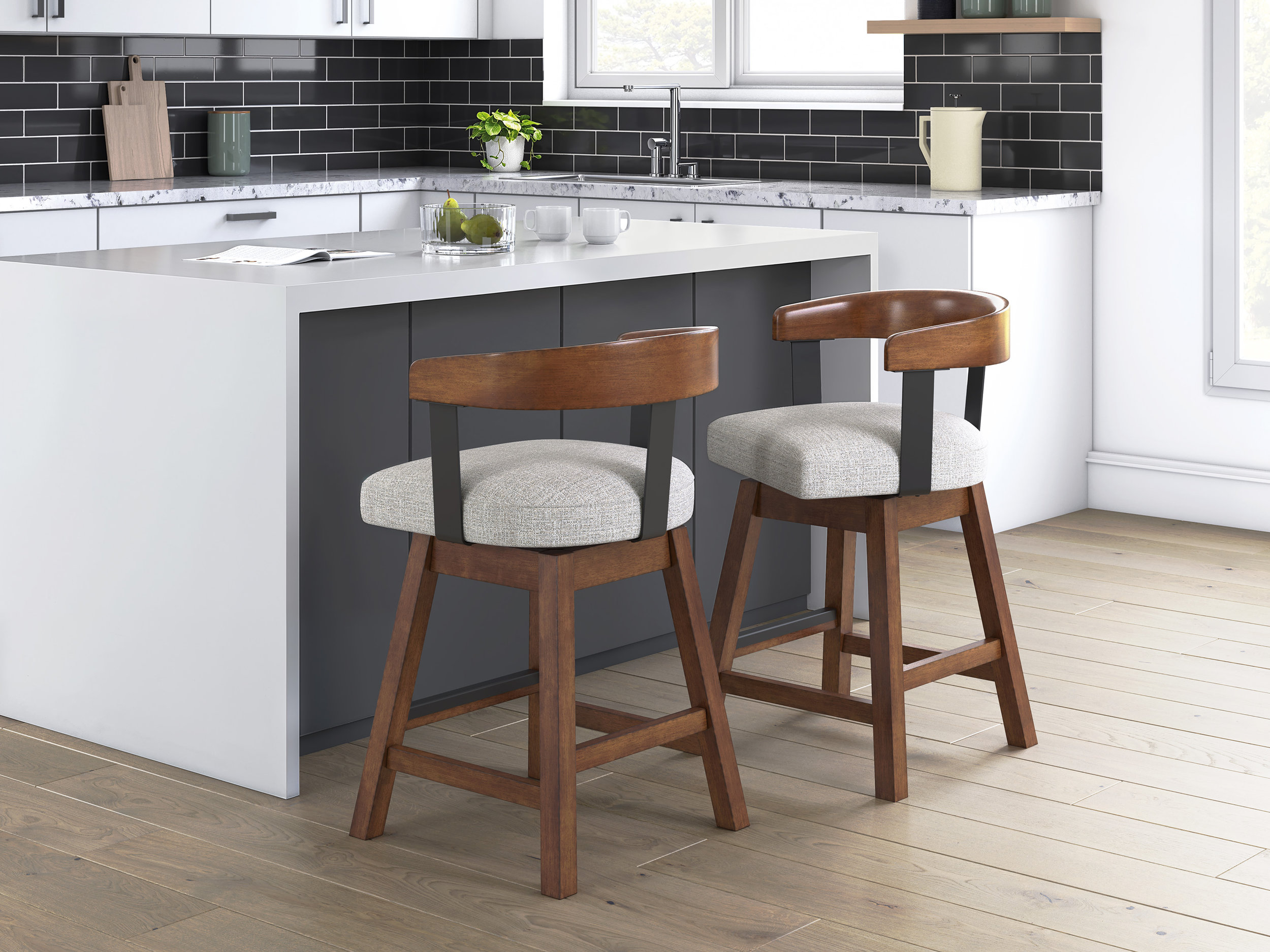 Ralene Swivel Barstool - Upholstered Bar Height Wood | Sohomod