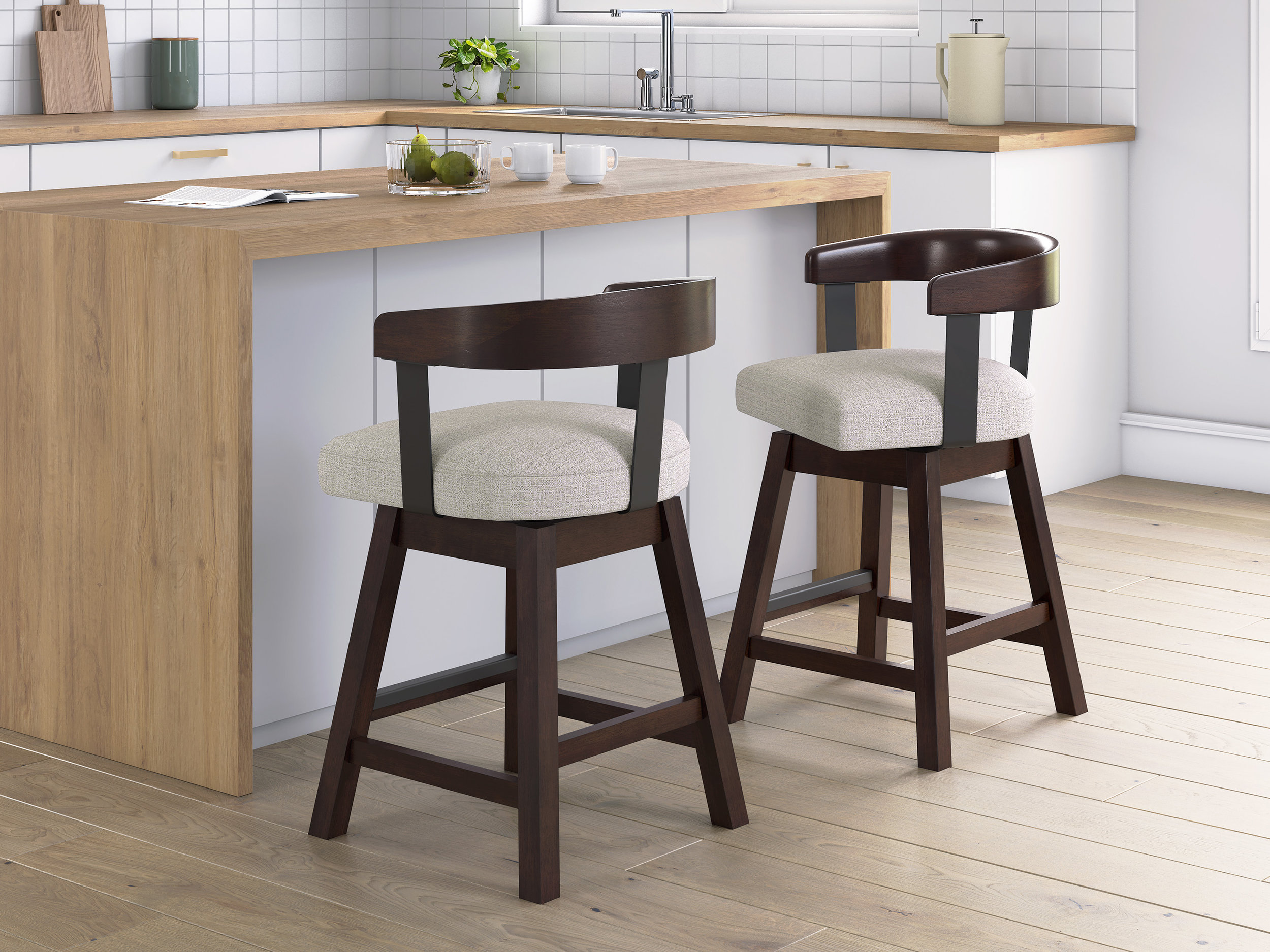 Haddigan Wood Swivel Barstool - Upholstered Bar Height | Sohomod