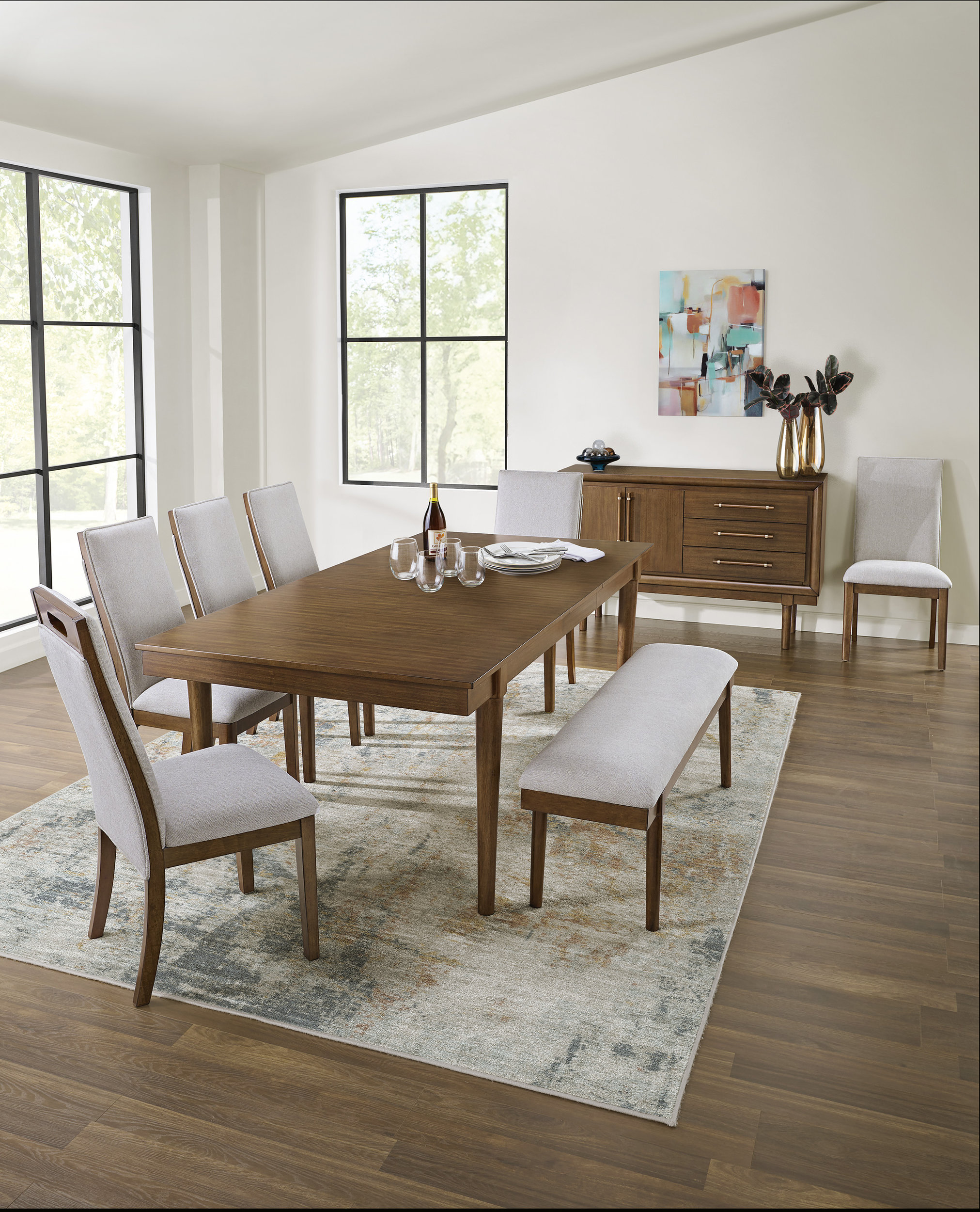 Lyncott Large Upholstered Dining Bench | Gray-Brown & Gray