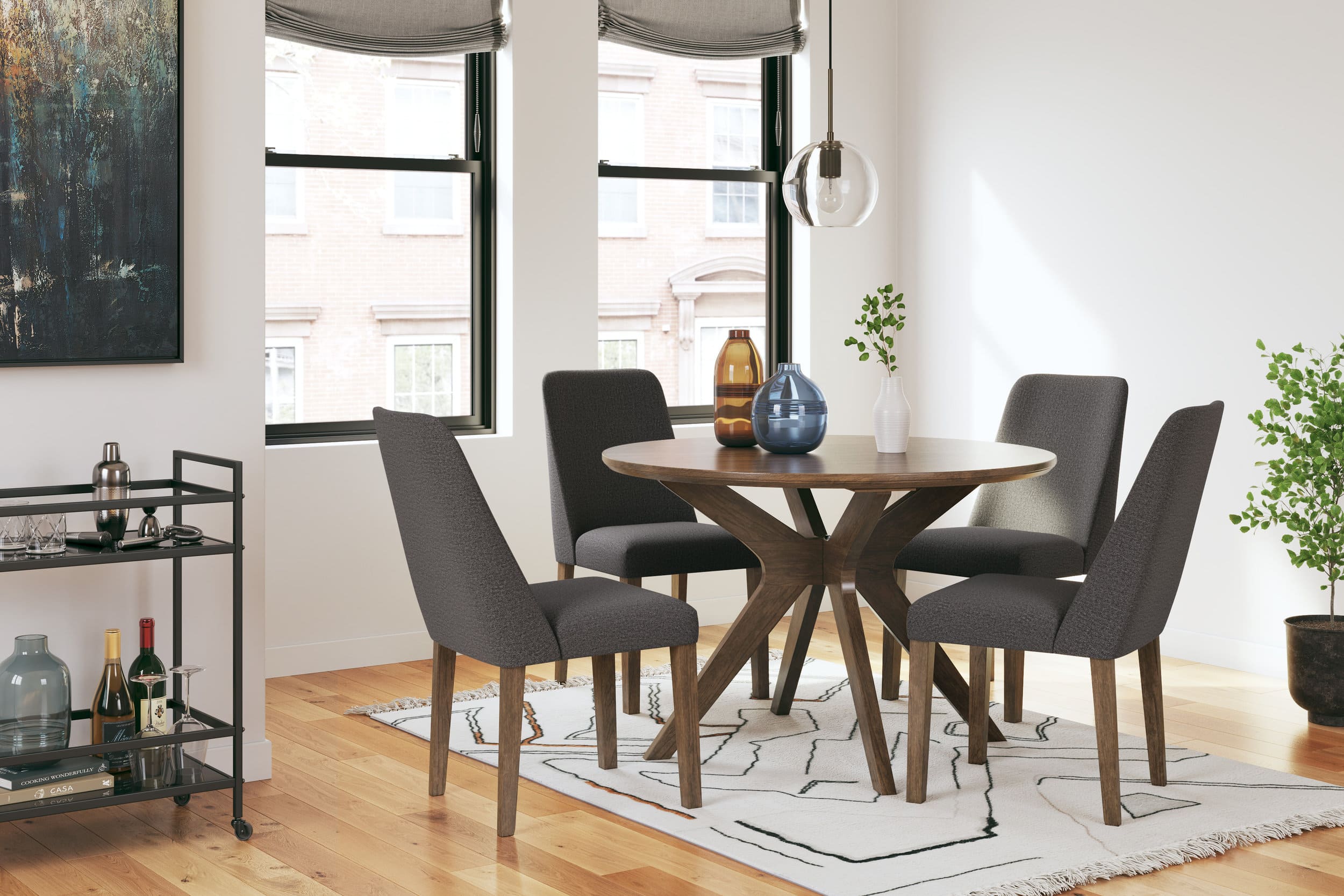 Lyncott Round Wood Dining Table in Brown | Mid-Century Modern