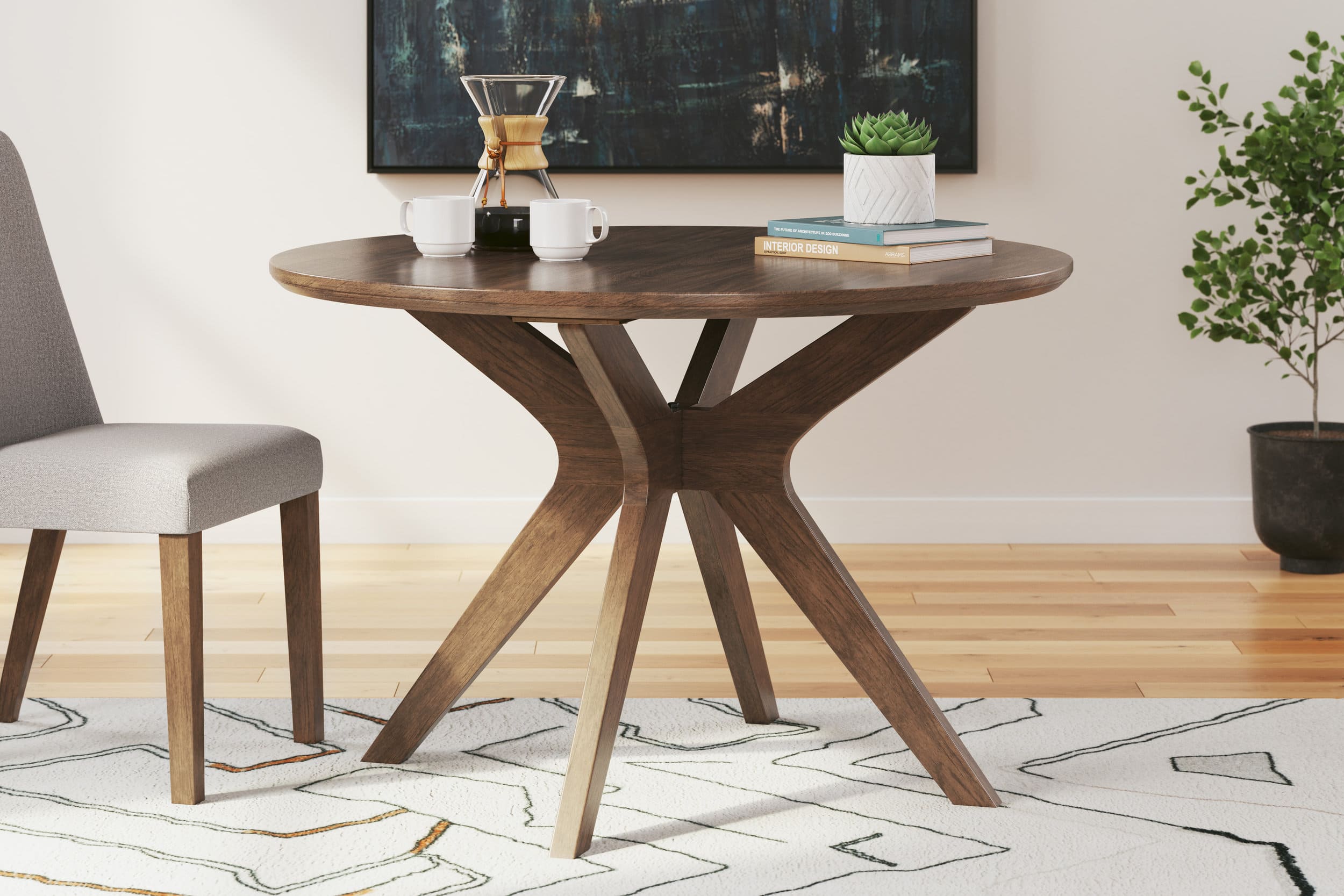 Lyncott Round Wood Dining Table in Brown | Mid-Century Modern