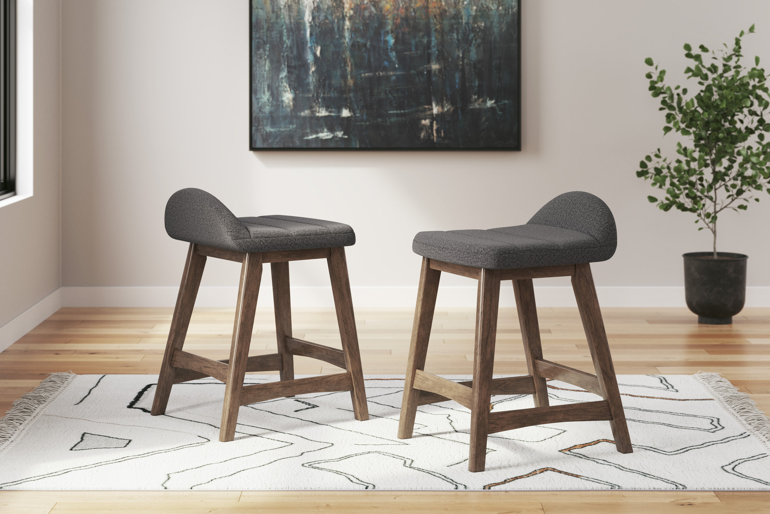 Lyncott Wood Barstool - Upholstered High Back Stool | Sohomod