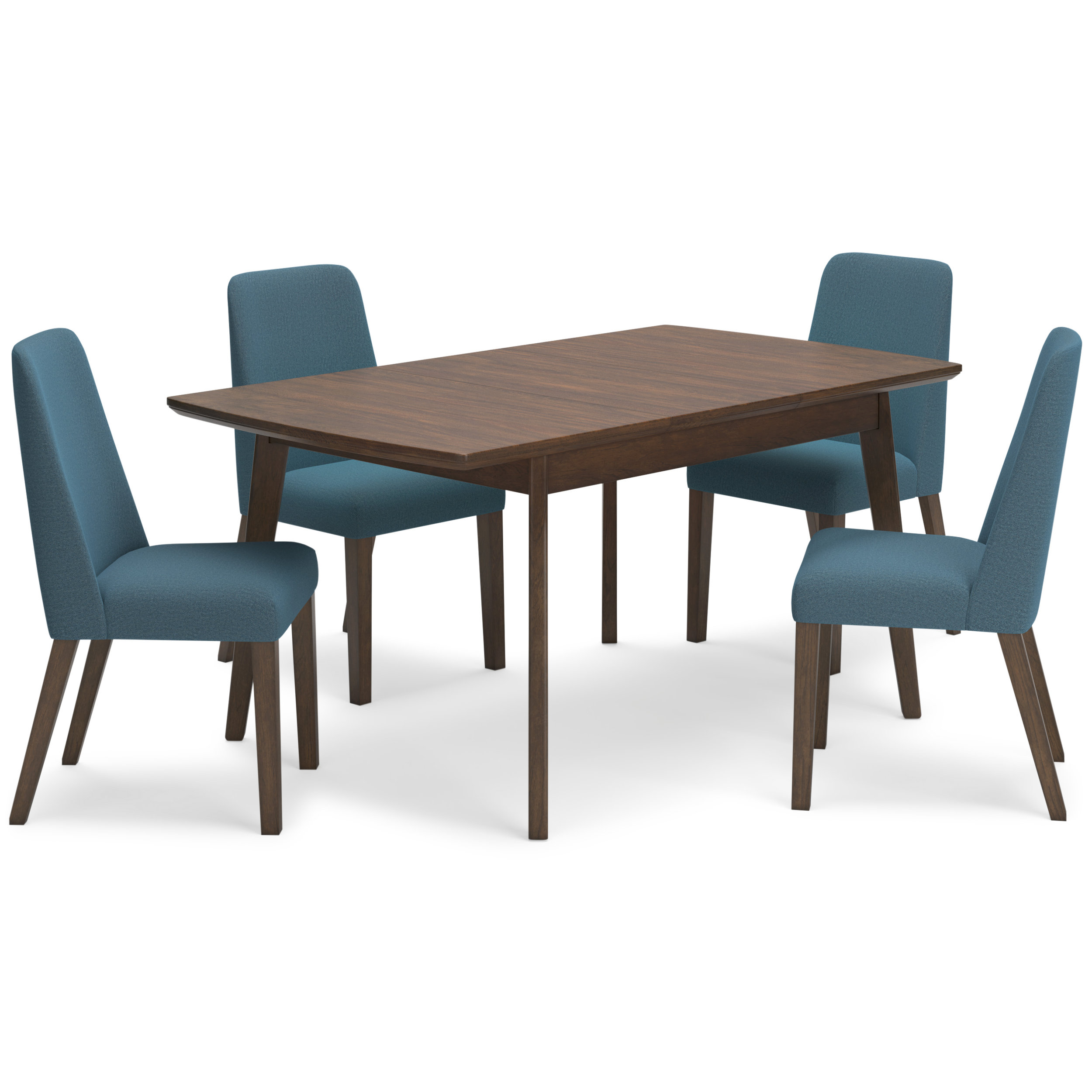 Lyncott Mid-Century Dining Side Chair | Blue Fabric & Brown Wood