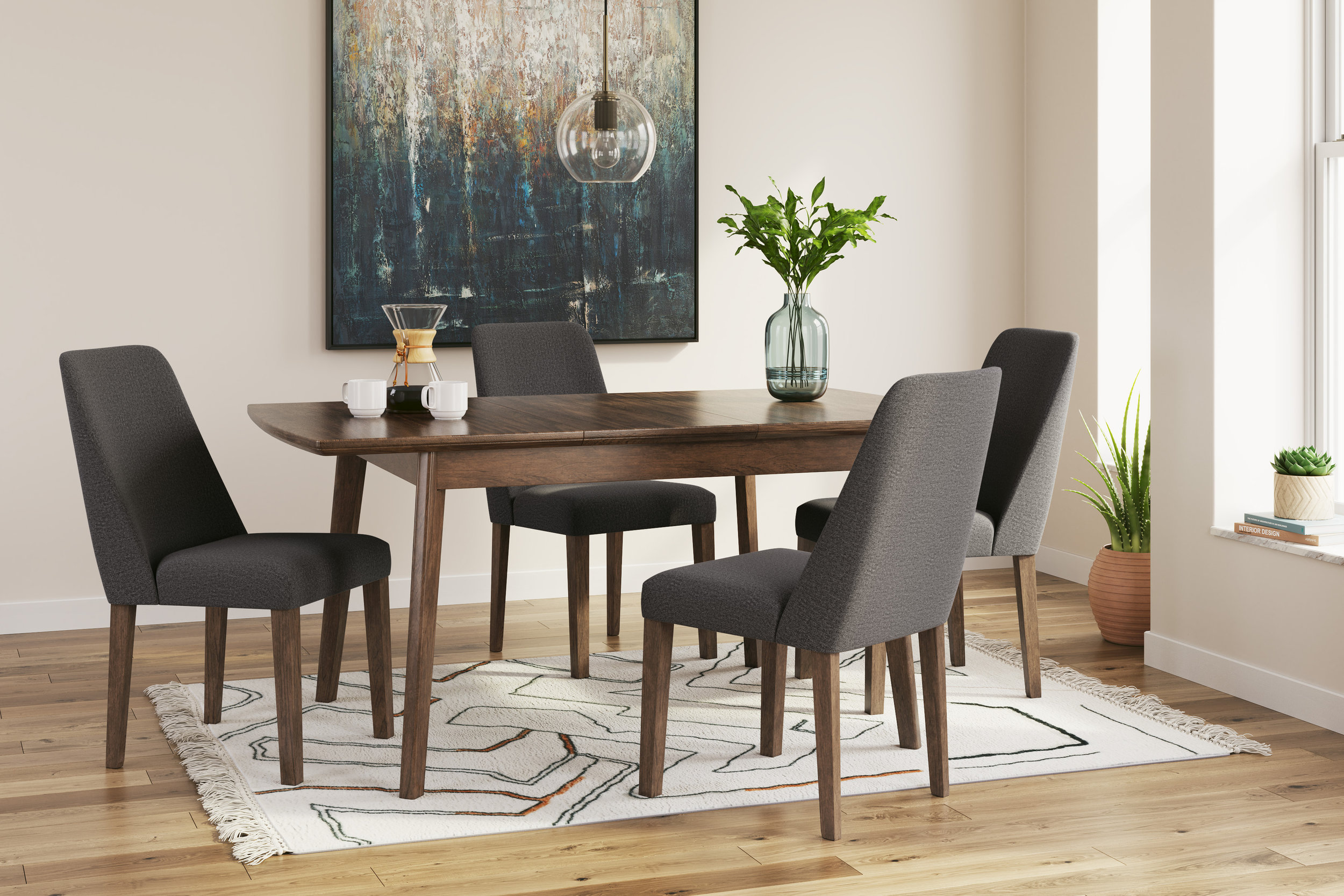 Lyncott Brown Extendable Wood Dining Table with Butterfly Leaf