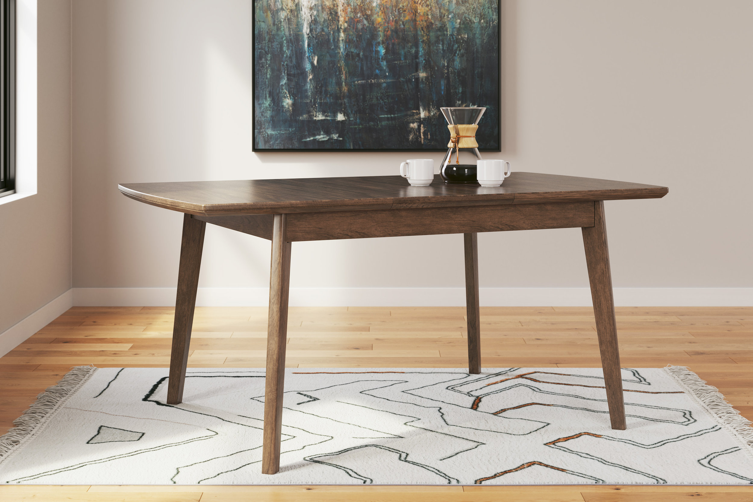 Lyncott Brown Extendable Wood Dining Table with Butterfly Leaf